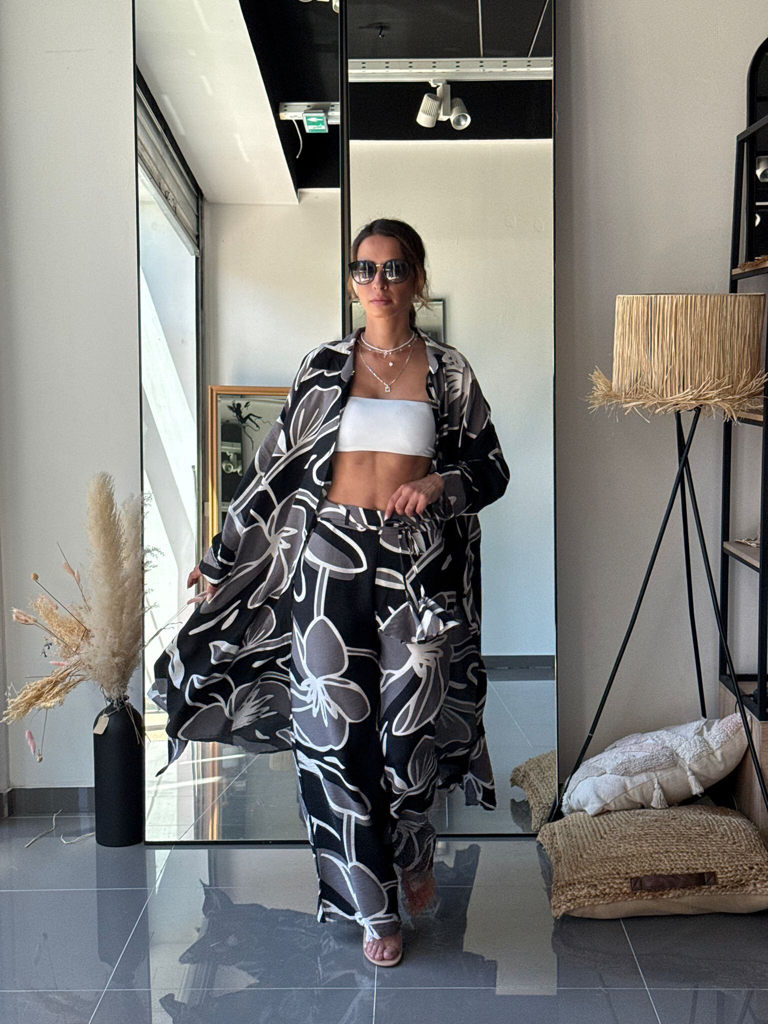 Wholesaler ASHILDA BY FENOMEN - Long Shirt & Wide Leg Pants Set in Viscose
