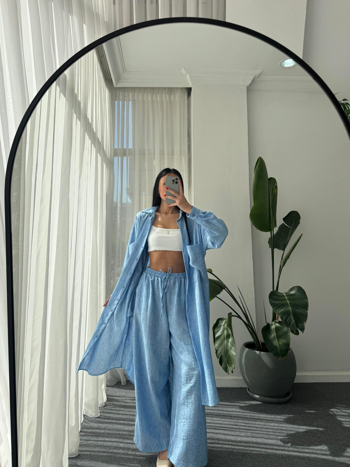 Grossiste FENOMEN - Ensemble Chemise Longue & Pantalon Large – bleu