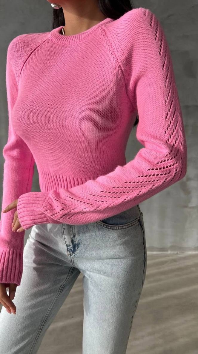Grossista FENOMEN - Maglione corto a collo rotondo con maniche lunghe