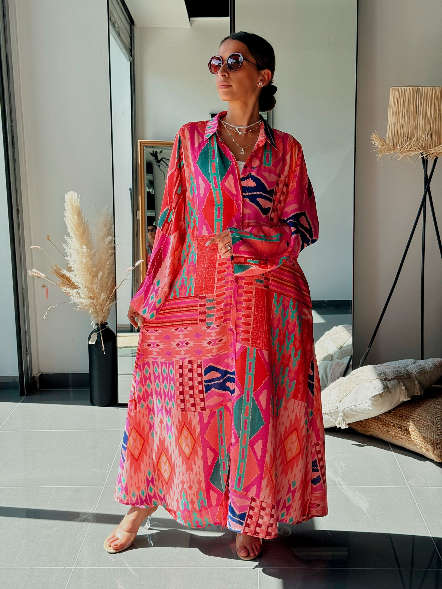 Wholesaler FENOMEN - Printed Flowy Pink Tunic in Viscose - Summer Special
