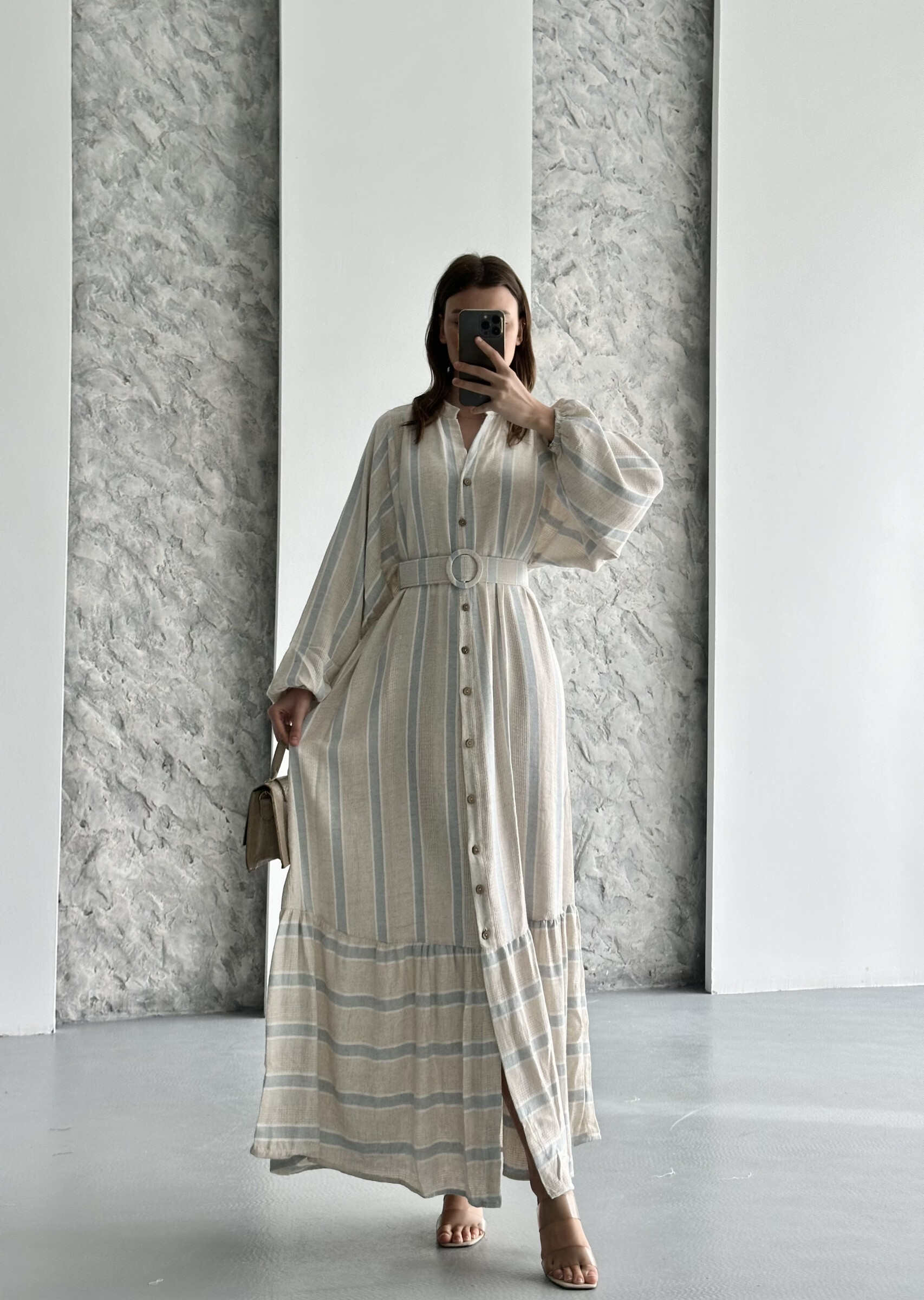 Grossiste FENOMEN - Robe chemise Longue  - Élégance Décontractée- Avec Lin