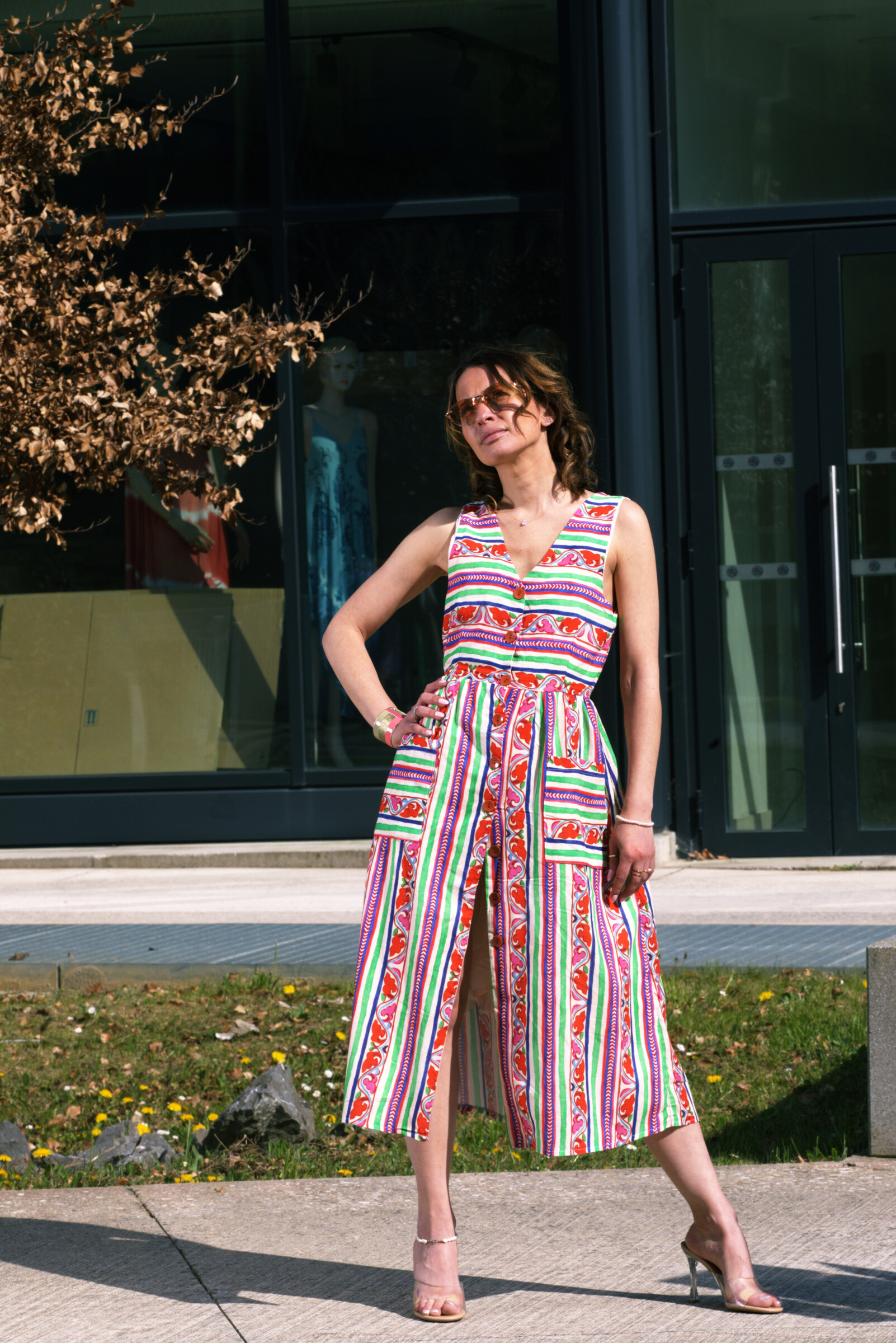 Grossiste FENOMEN - Robe d'Été à Imprimé Ethnique - Sans Manches - Robe Midi Boutonnée