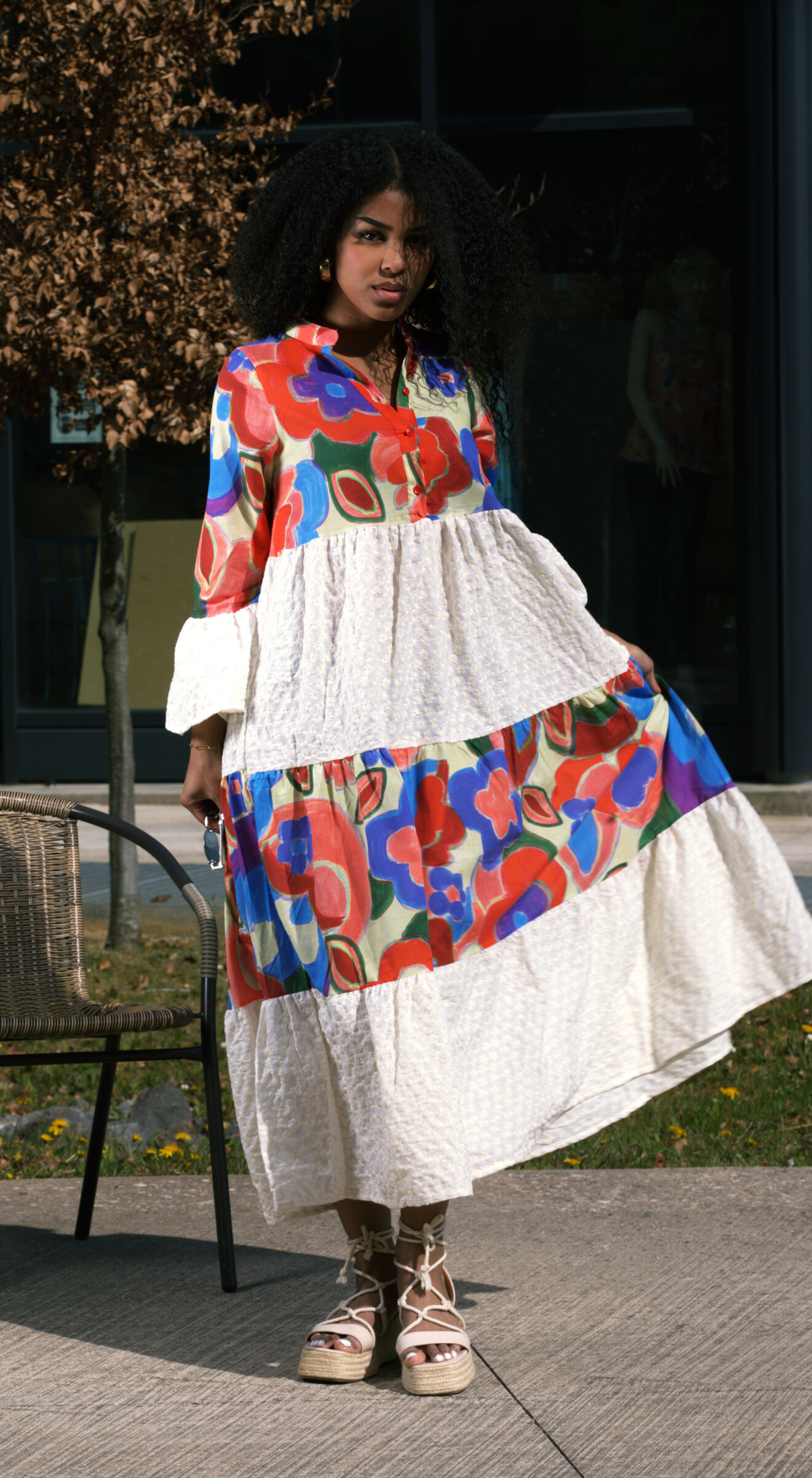 Grossiste FENOMEN - Robe Longue Ample Bohème Multicolore - Coton