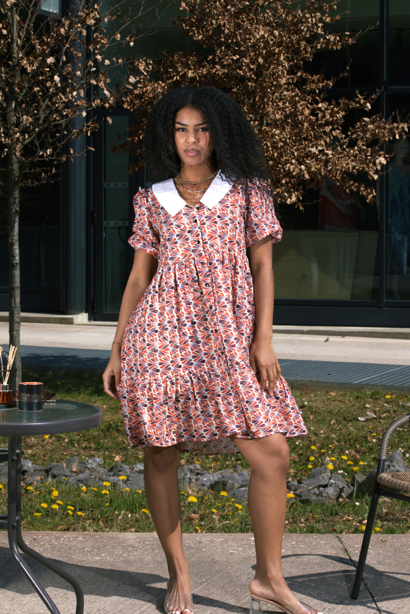 Grossiste FENOMEN - Robe Courte Ample à Col Claudine - Coton