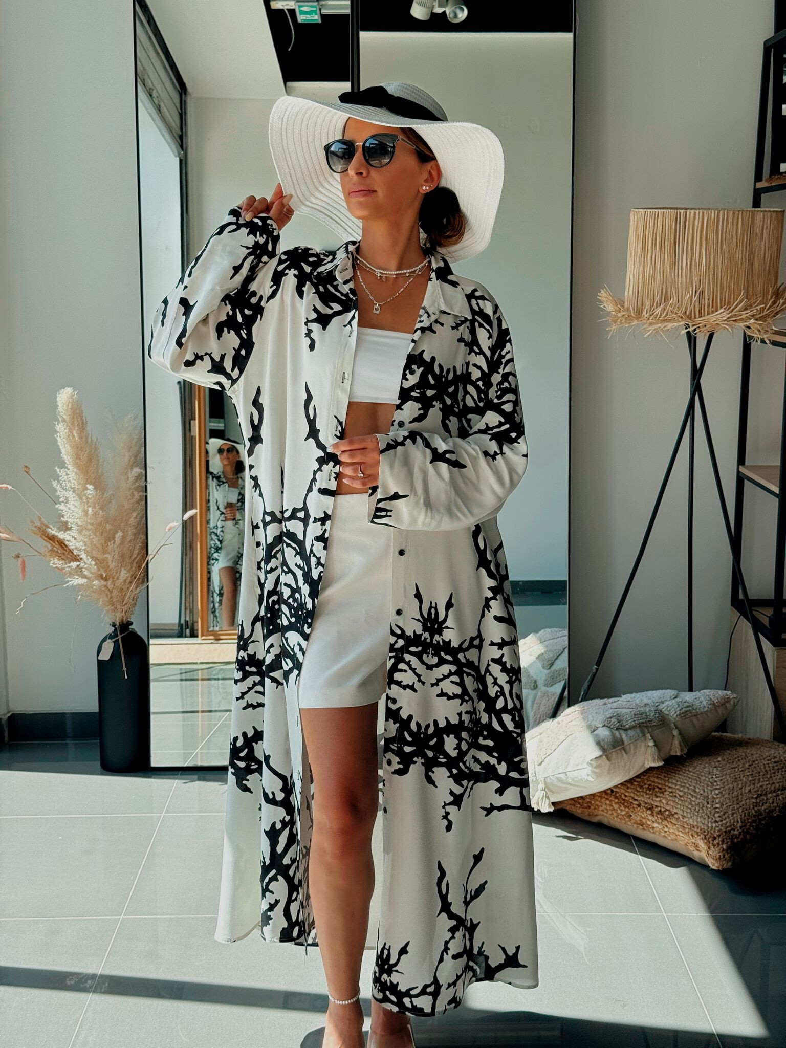 Wholesaler FENOMEN - Fluid Viscose Tunic Printed in White and Green