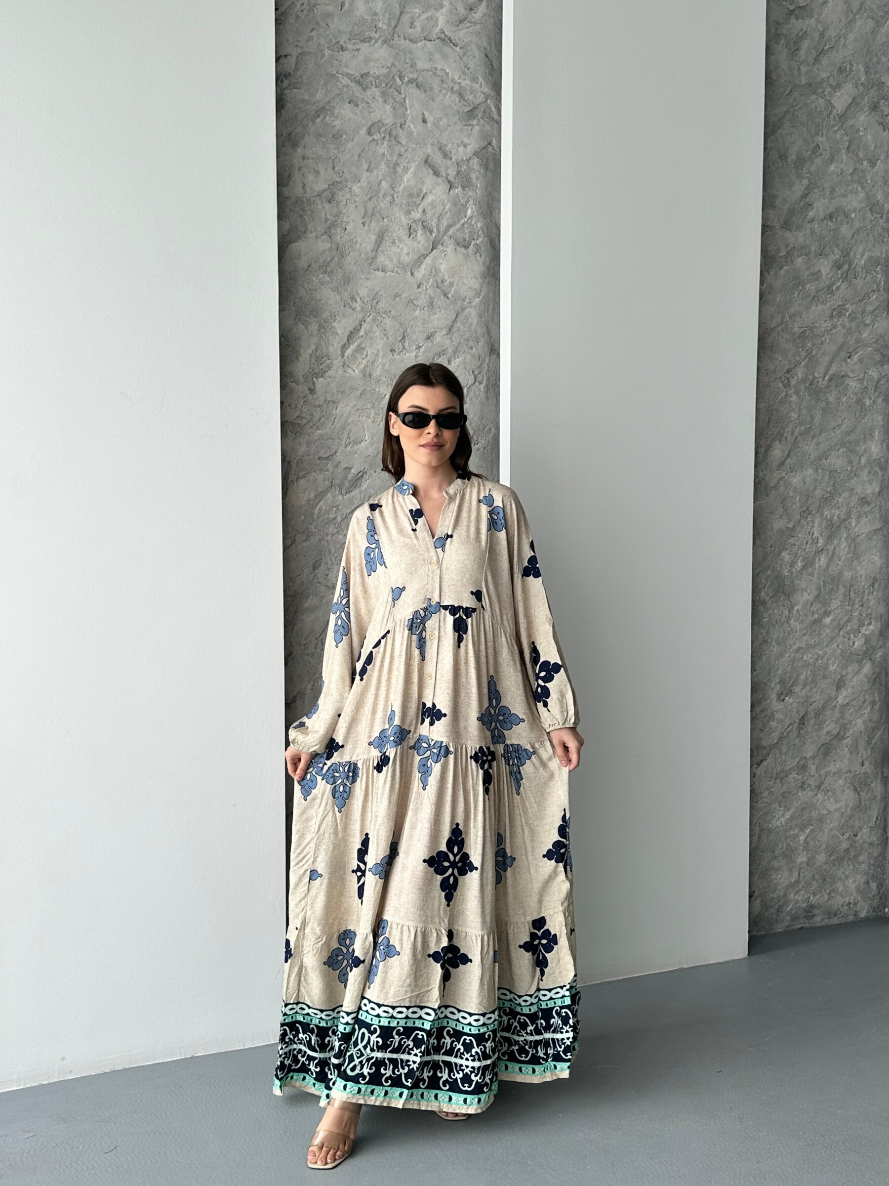 Grossiste FENOMEN - Robe Longue Bohème Chic à Motifs Ethniques - Manches Longues - Viscose