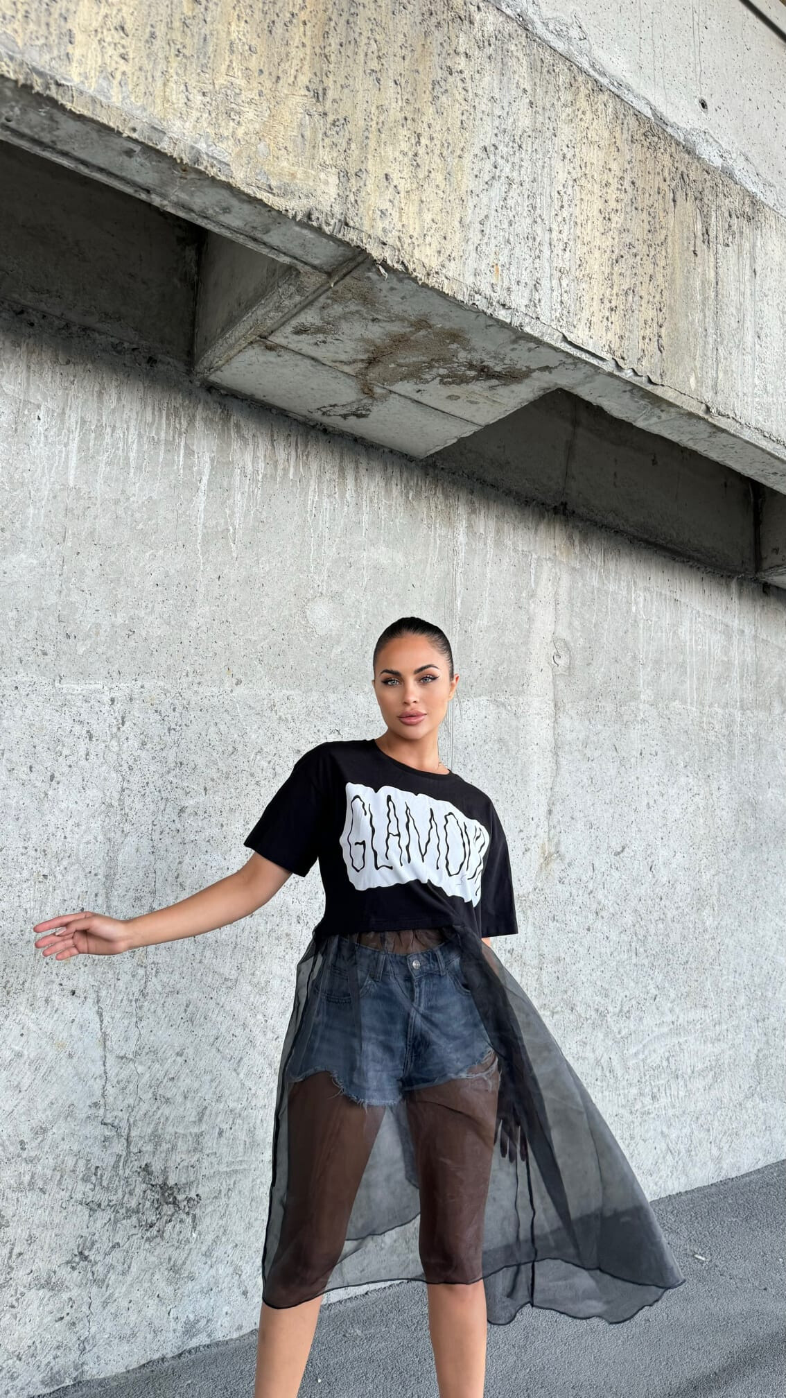 Grossista FENOMEN - Abito T-shirt Con Lungo Tull