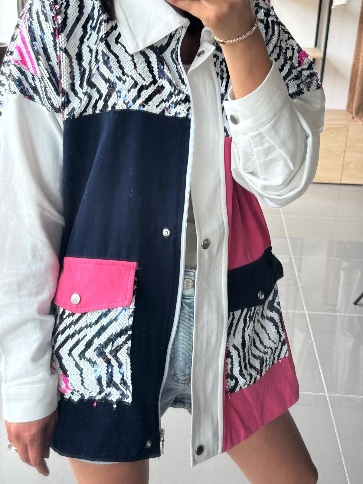 Wholesaler FENOMEN - Printed jacket - Sequin - Rose & Blue - 100% Cotton