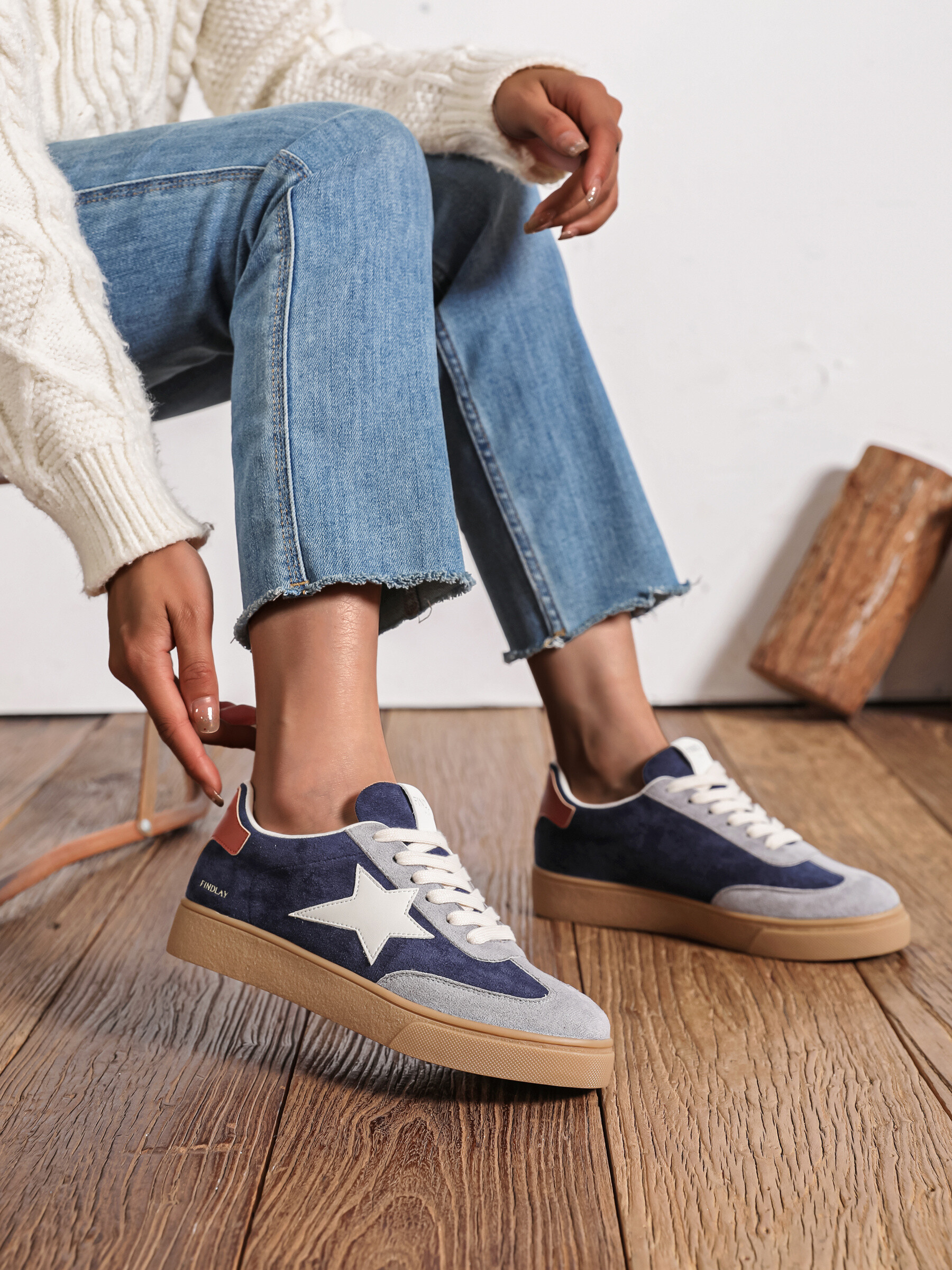 Blue and burgundy lace-up sneakers