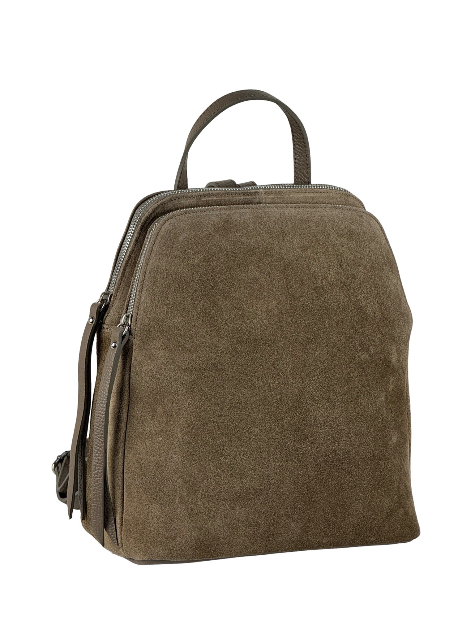 Wholesaler FIORE BAGS - LEATHER AND SUEDE MATCHING BACKPACK, DOUBLE ZIP OPENING AND AN ADDITIONAL BACK ZIP.
