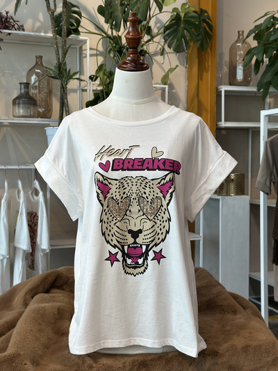 Grossiste FIRSTAGE - T-shirt imprimé Tigre Heart Breaker avec paillettes 100% coton Fabriqué en Italie Grossiste FIRSTAGE - T-shirt imprimé Tigre Heart Breaker avec paillettes 100% coton Fabriqué en Italie