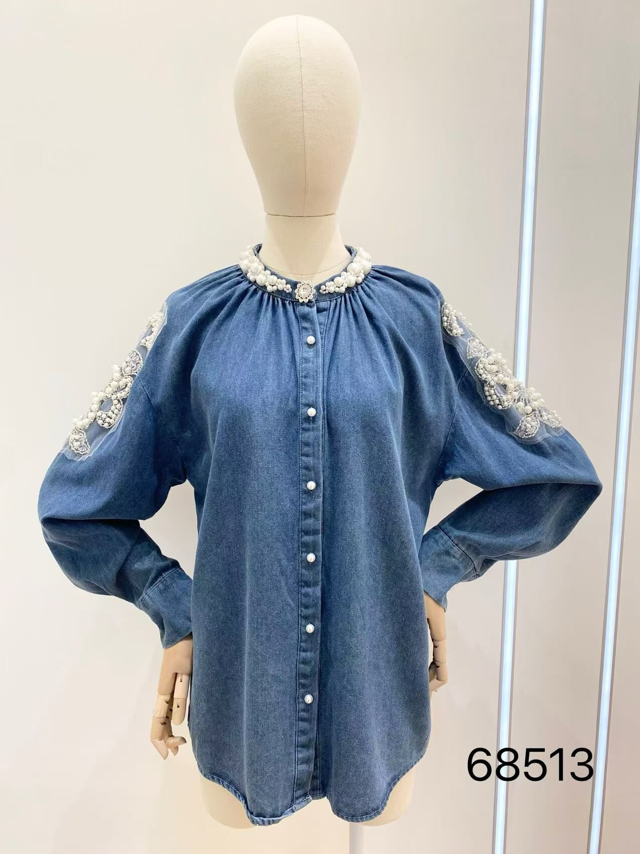 Grossista Flam Mode - Camicia di jeans con perle