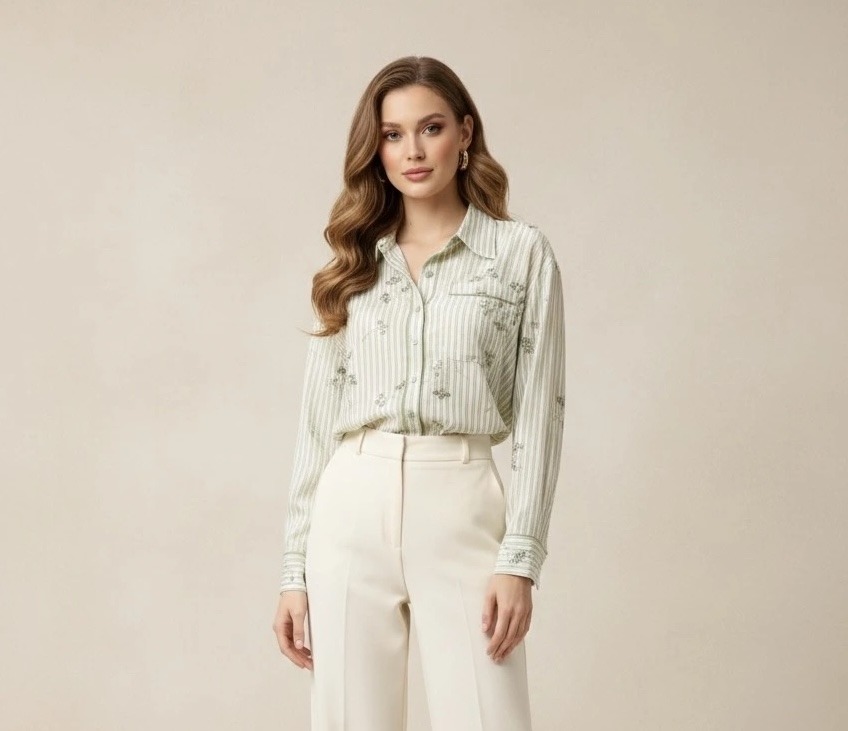 Wholesaler Flam Mode - Delicate striped shirt with floral embroidery