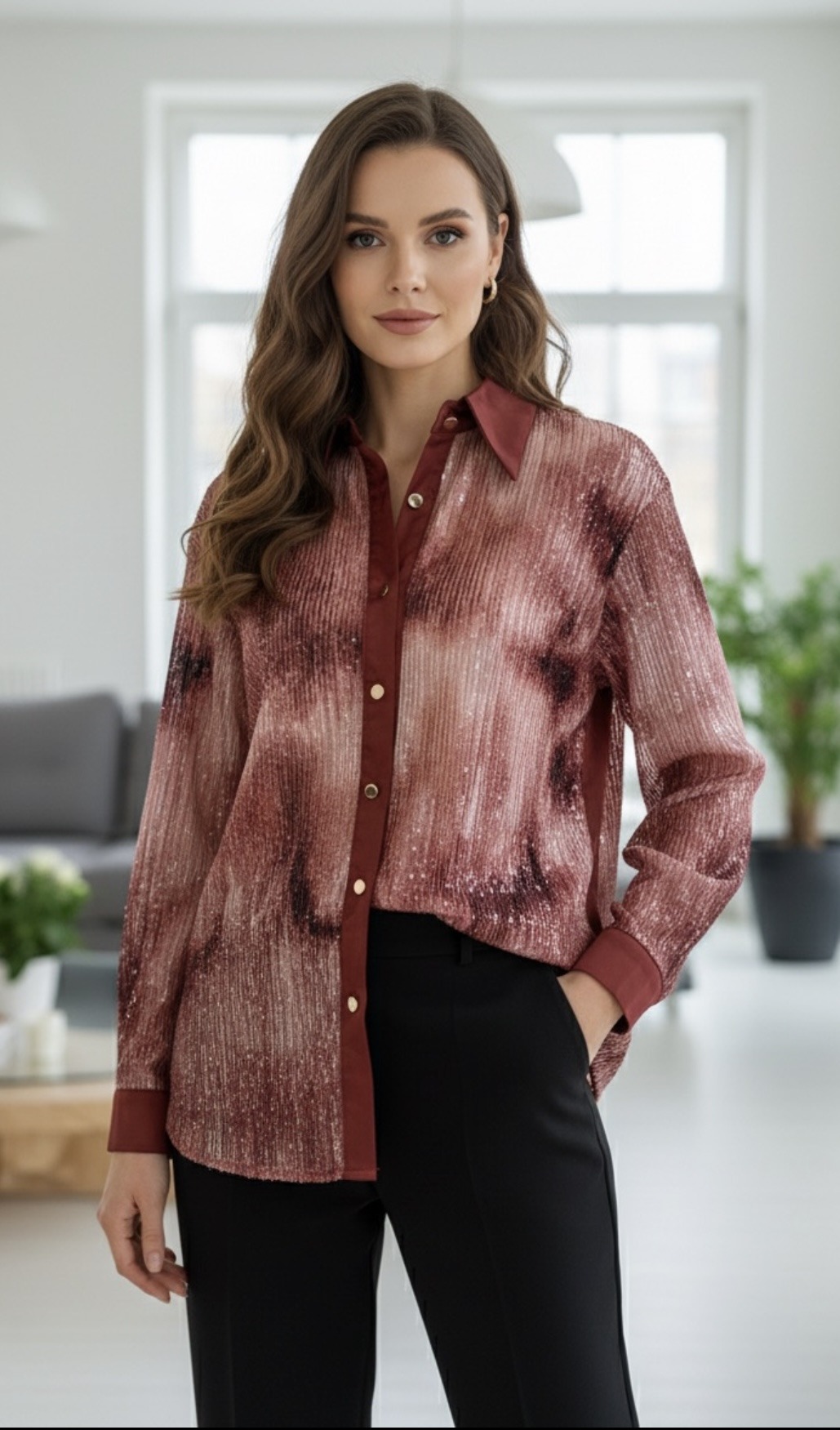 Wholesaler Flam Mode - Shiny tie-dye satin shirt