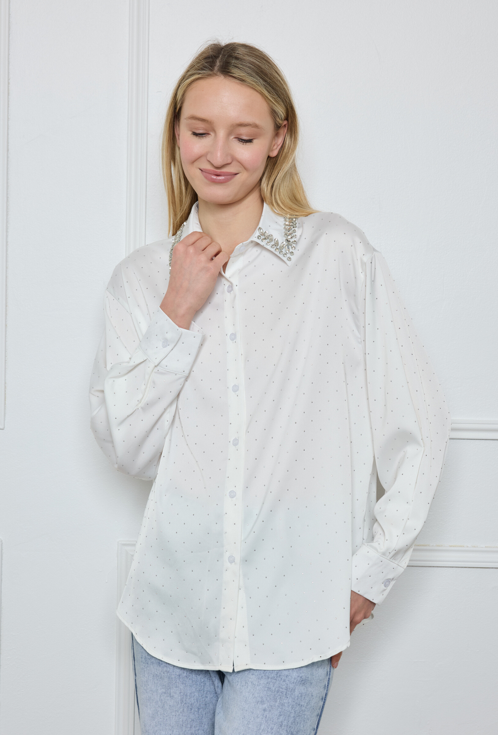 Wholesaler Flam Mode - Fluid rhinestone shirt