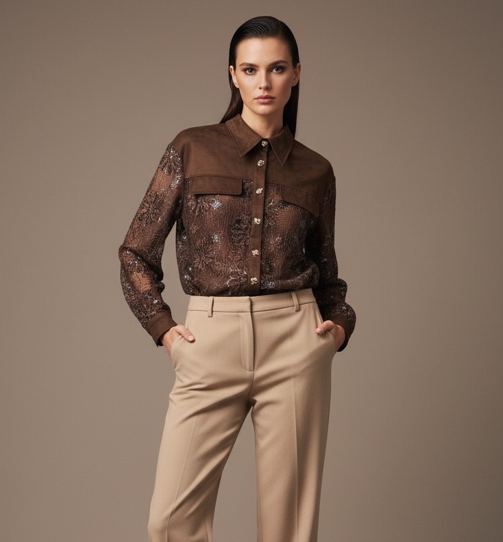 Grossista Flam Mode - Camicia in pizzo e camoscio