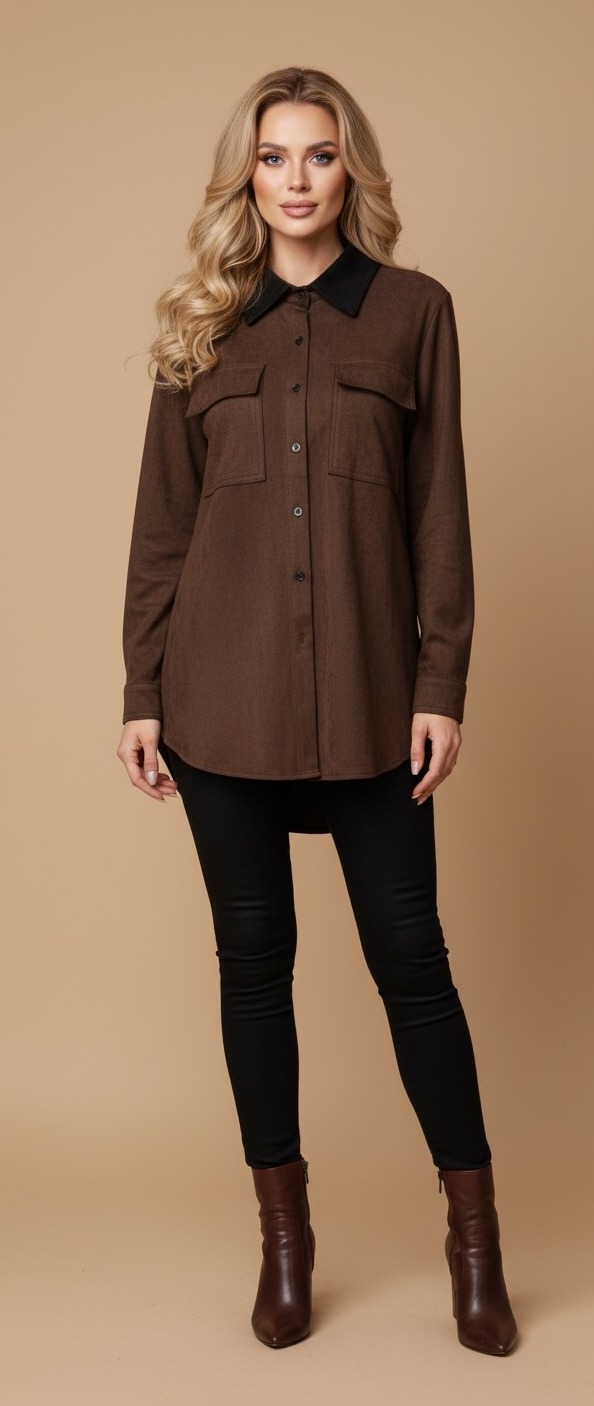 Mayorista Flam Mode - Camisa de ante con cuello en contraste