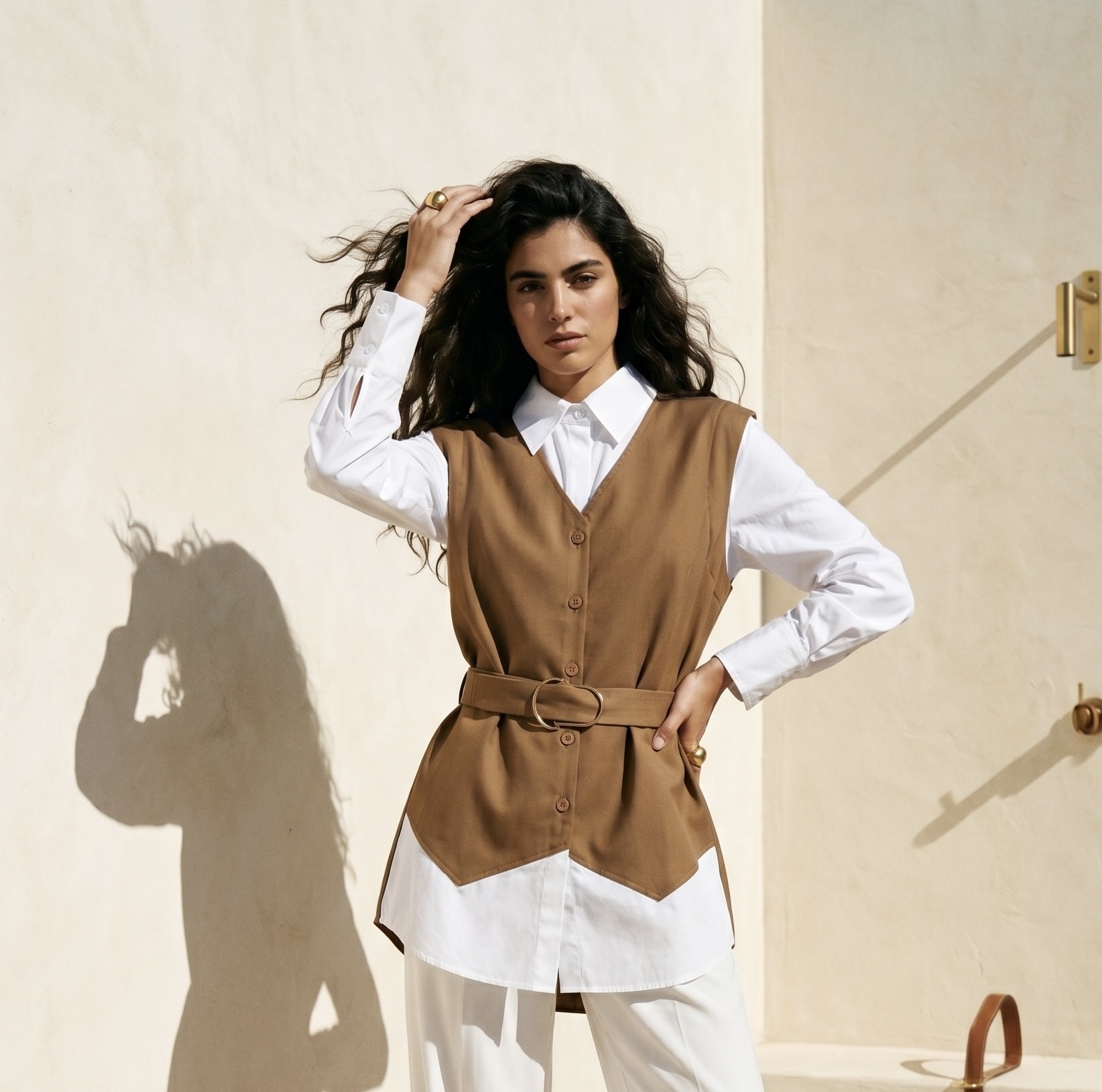 Wholesaler Flam Mode - Chic blazer-style belted 2-in-1 shirt