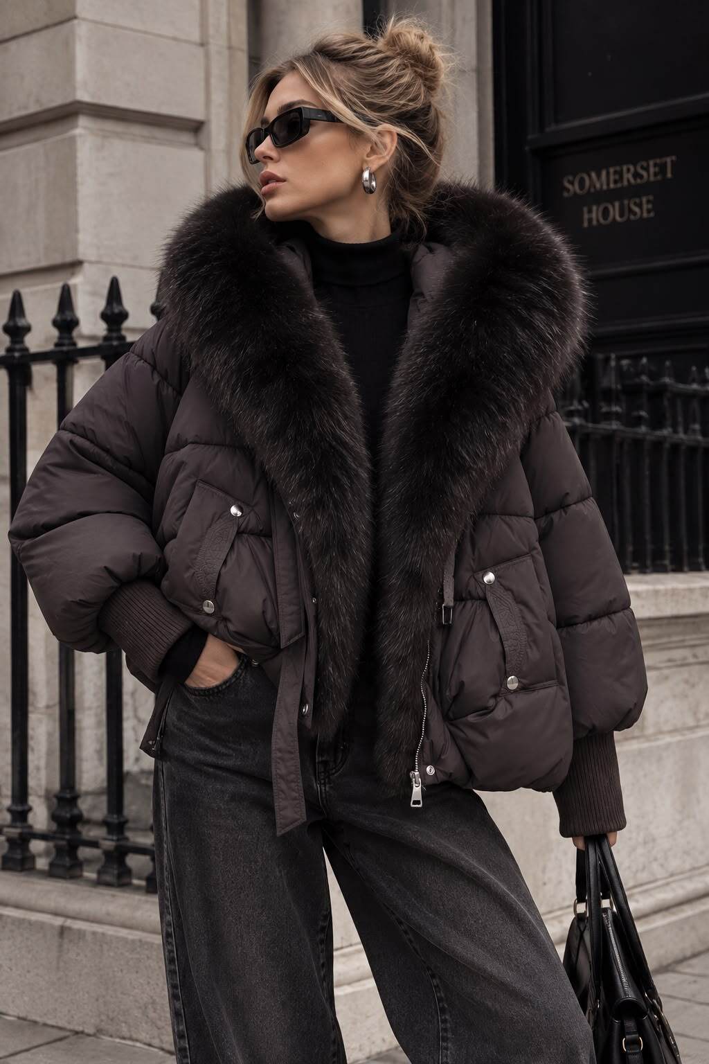 Großhändler Flam Mode - Kurze Daunenjacke mit Kunstfellkragen