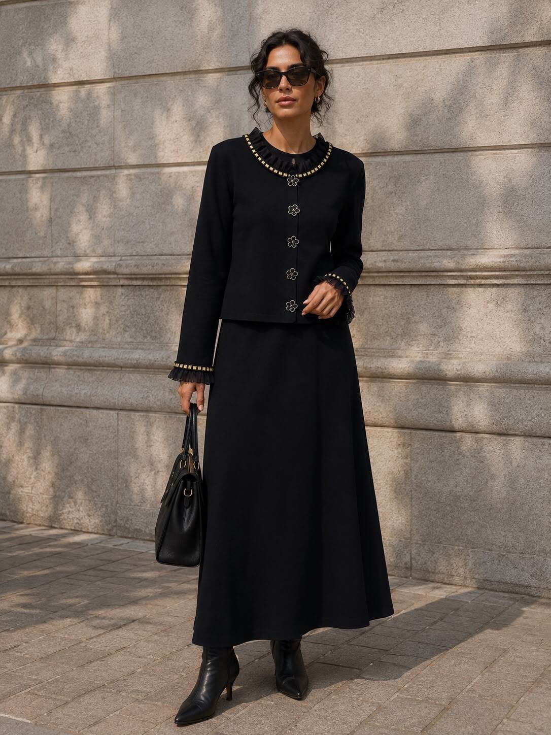Großhändler Flam Mode - Elegantes Cardigan- und langer Rock-Set