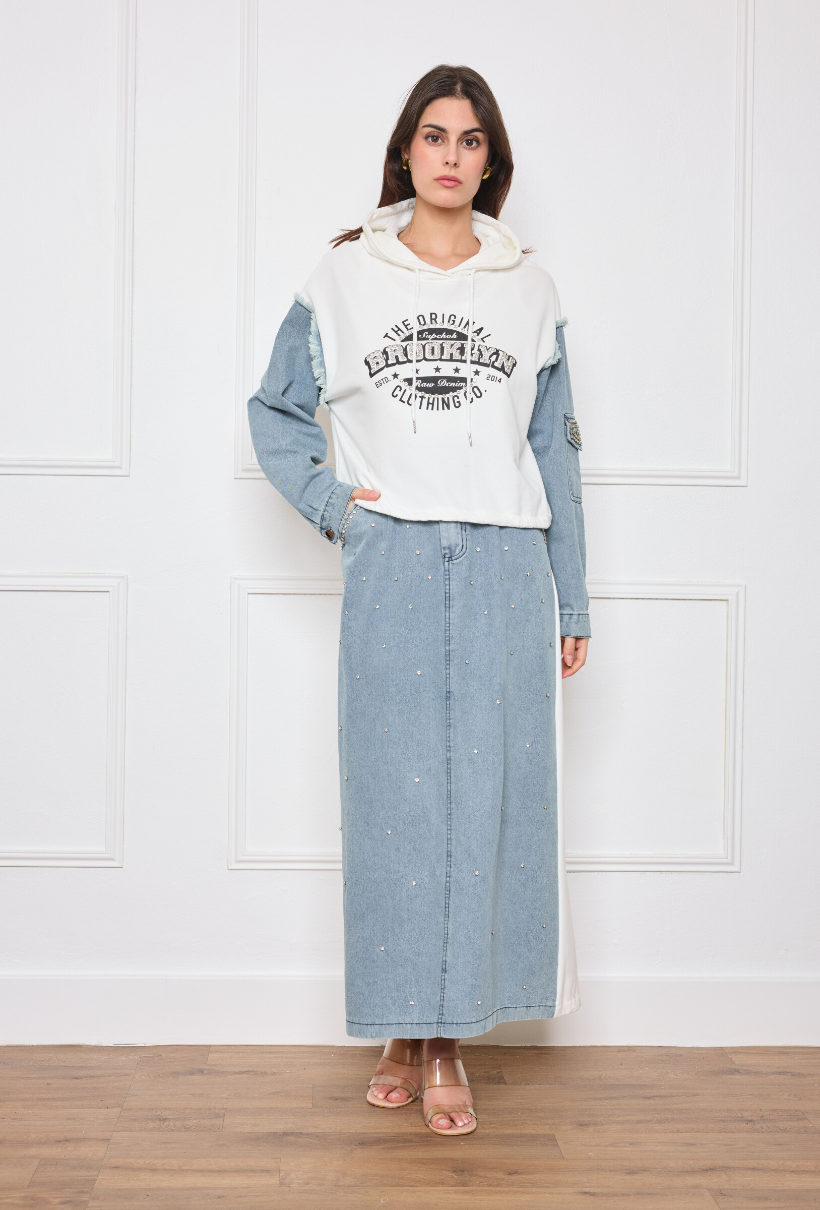 Wholesaler Flam Mode - Bi-material, sweatshirt and long skirt