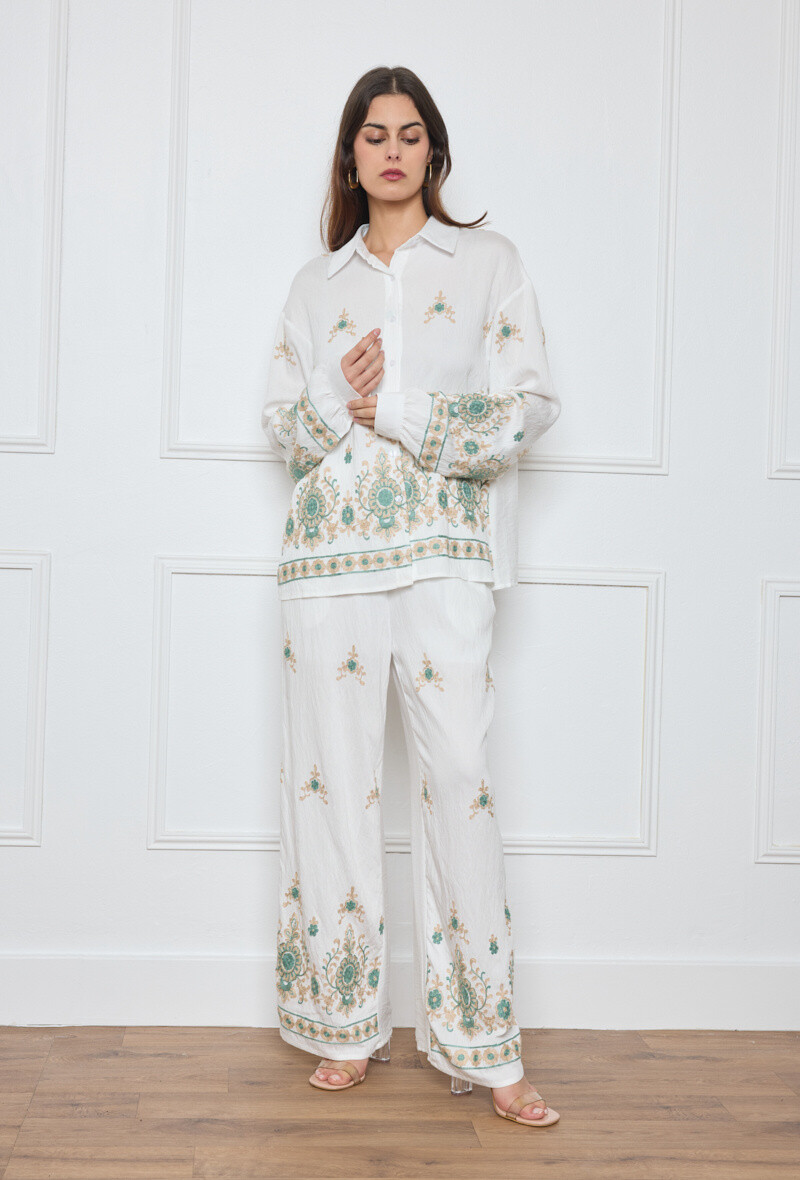 Wholesaler Flam Mode - Embroidered set shirt and pants