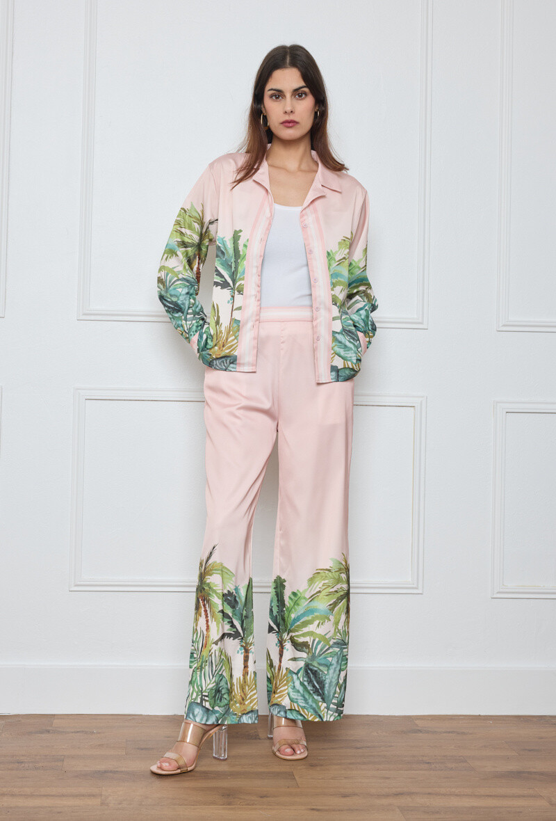 Wholesaler Flam Mode - Shirt and pants set with "palm" prints