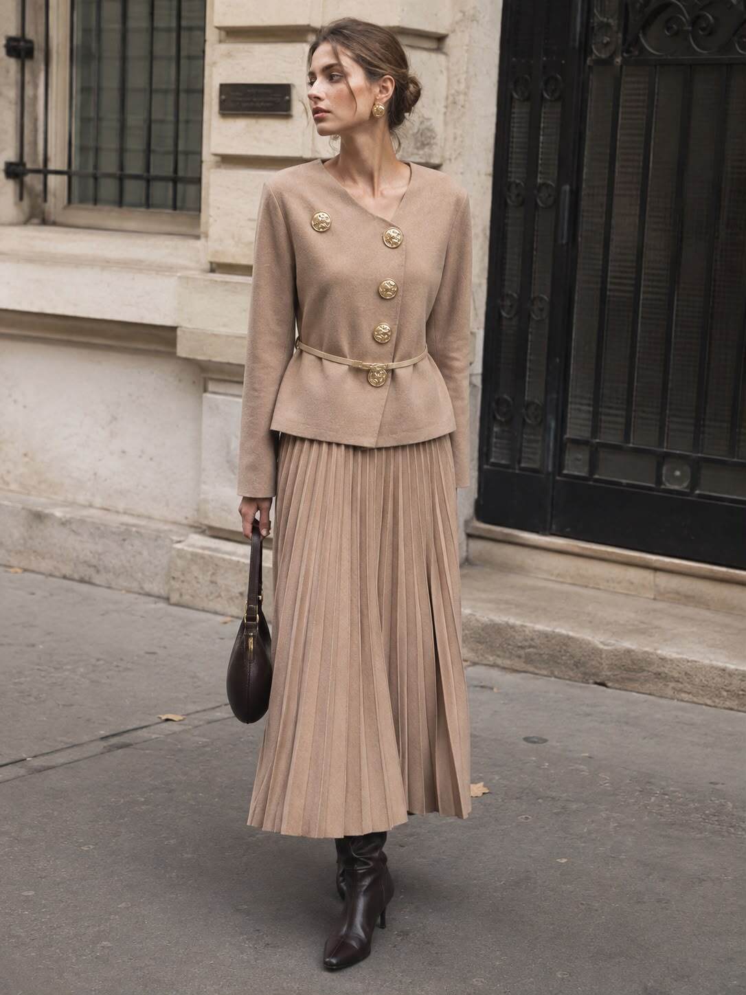 Wholesaler Flam Mode - Belted cardigan and pleated skirt set