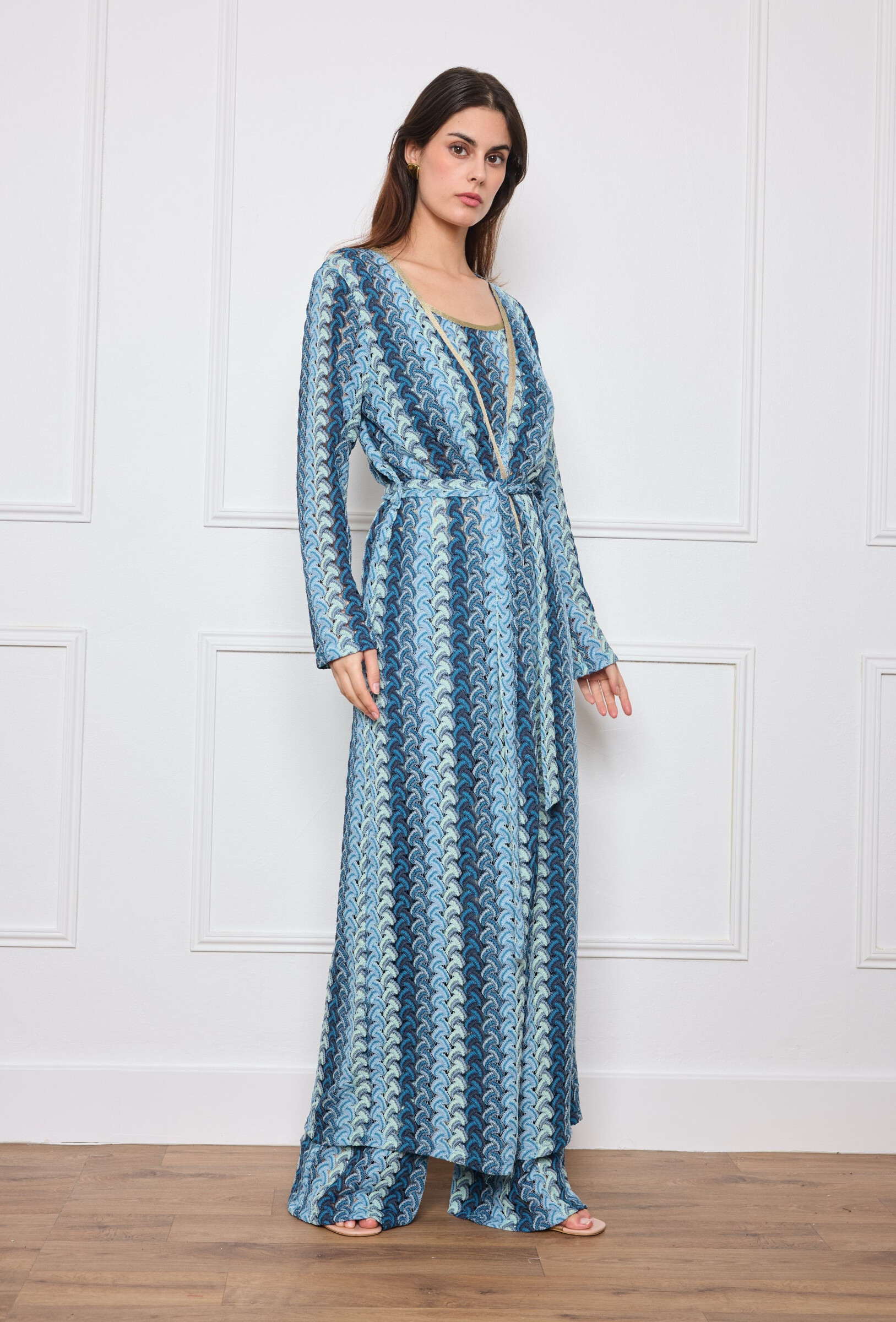 Wholesaler Flam Mode - Long wave blue dress - elegance and fluidity