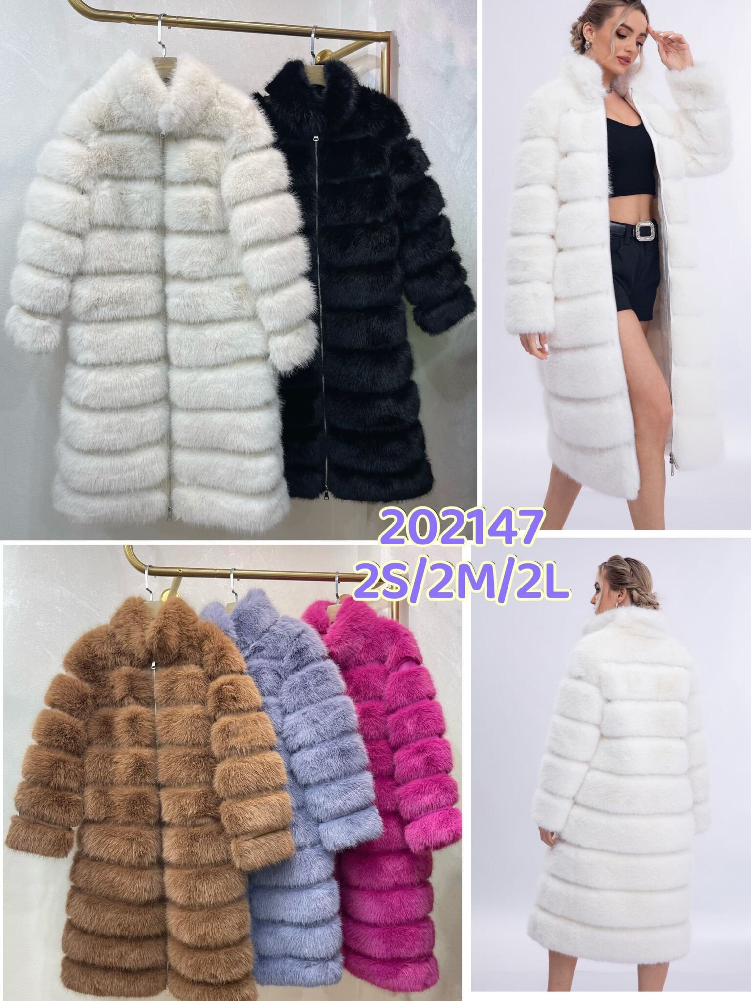 Grossiste Flam Mode - Manteau long fausse fourrure avec zip