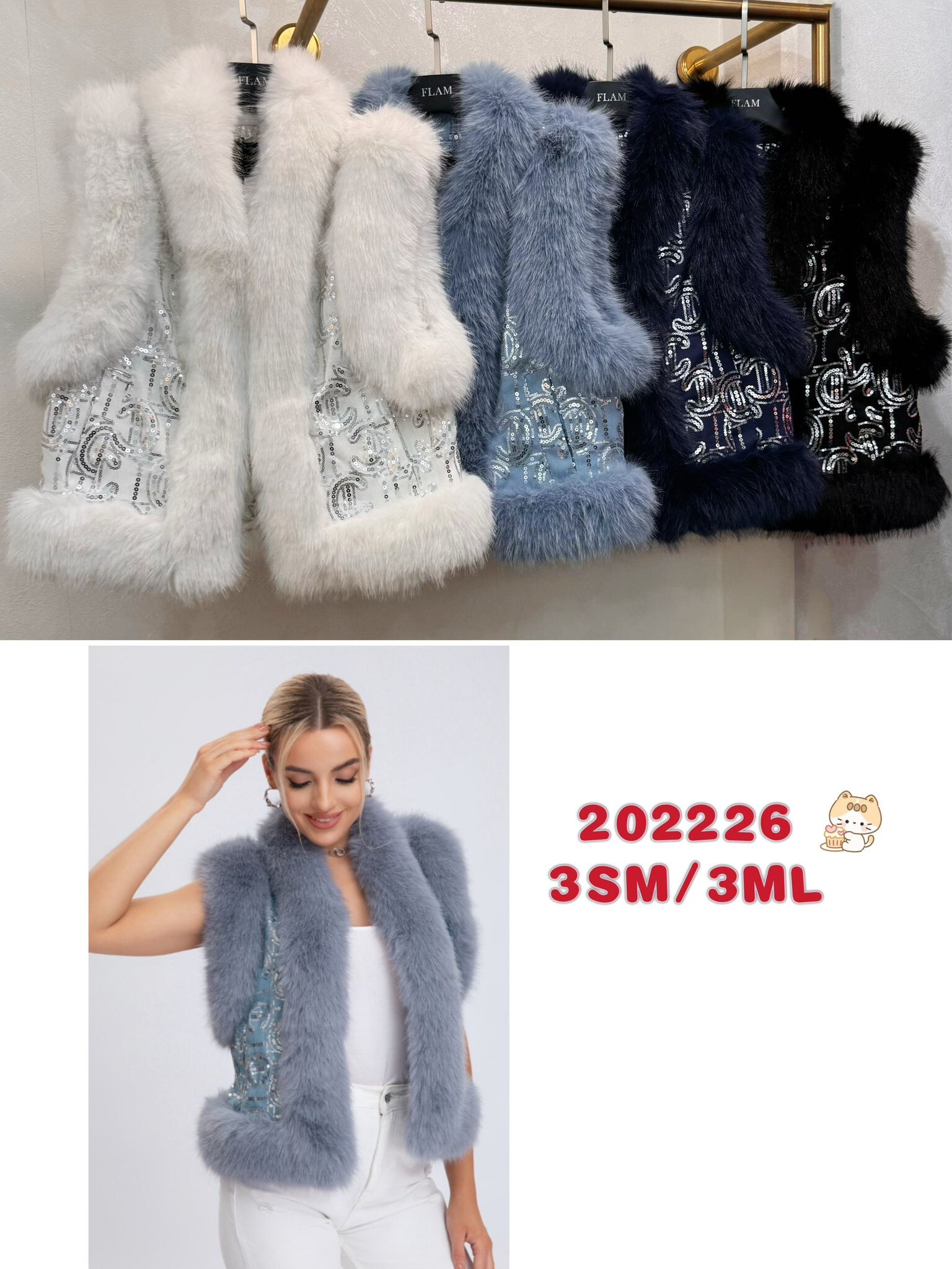 Wholesaler Flam Mode - Sleeveless fur coat with sequins