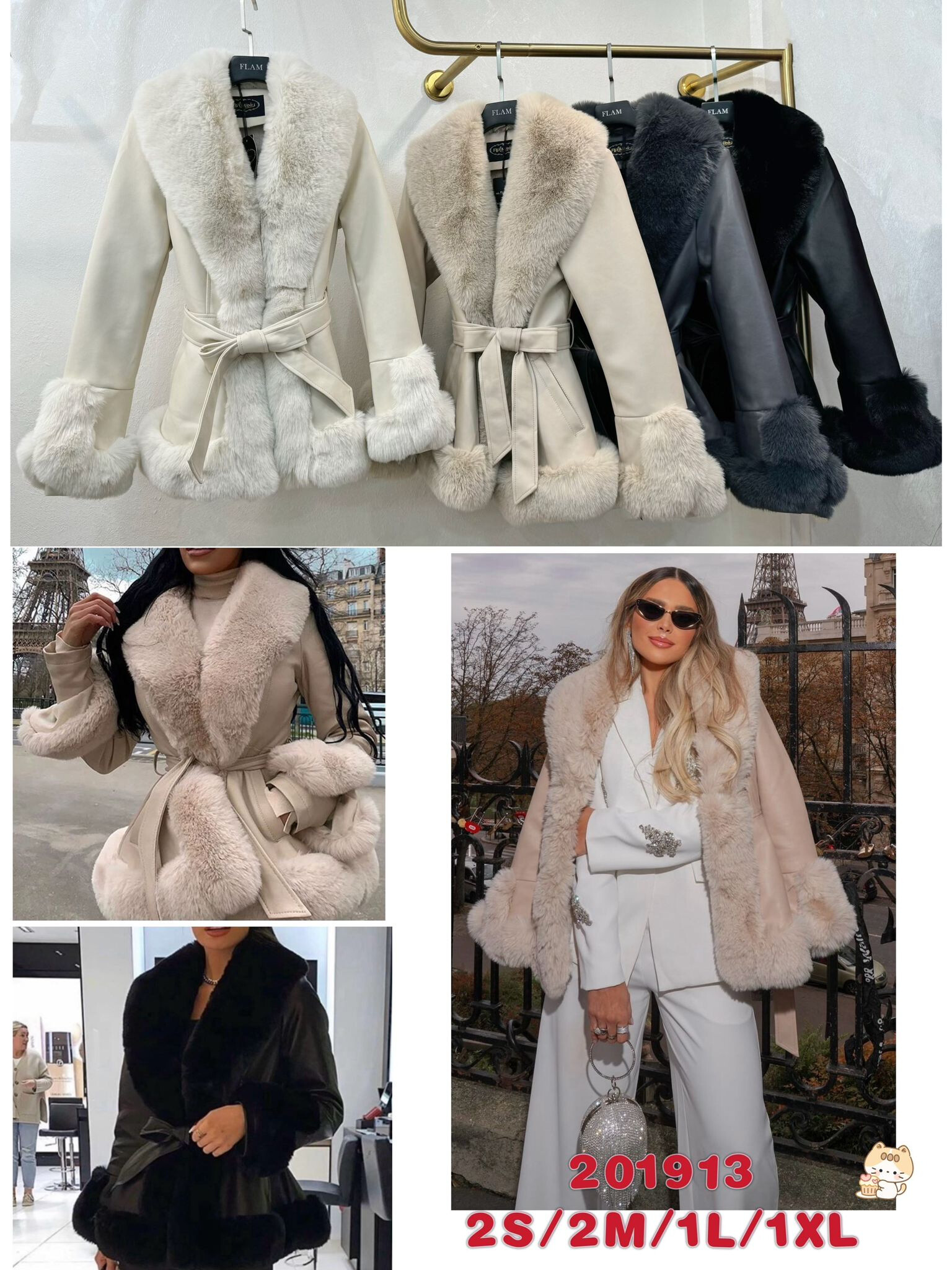 Grossiste Flam Mode - Manteau fausse fourrure avec une ceinture