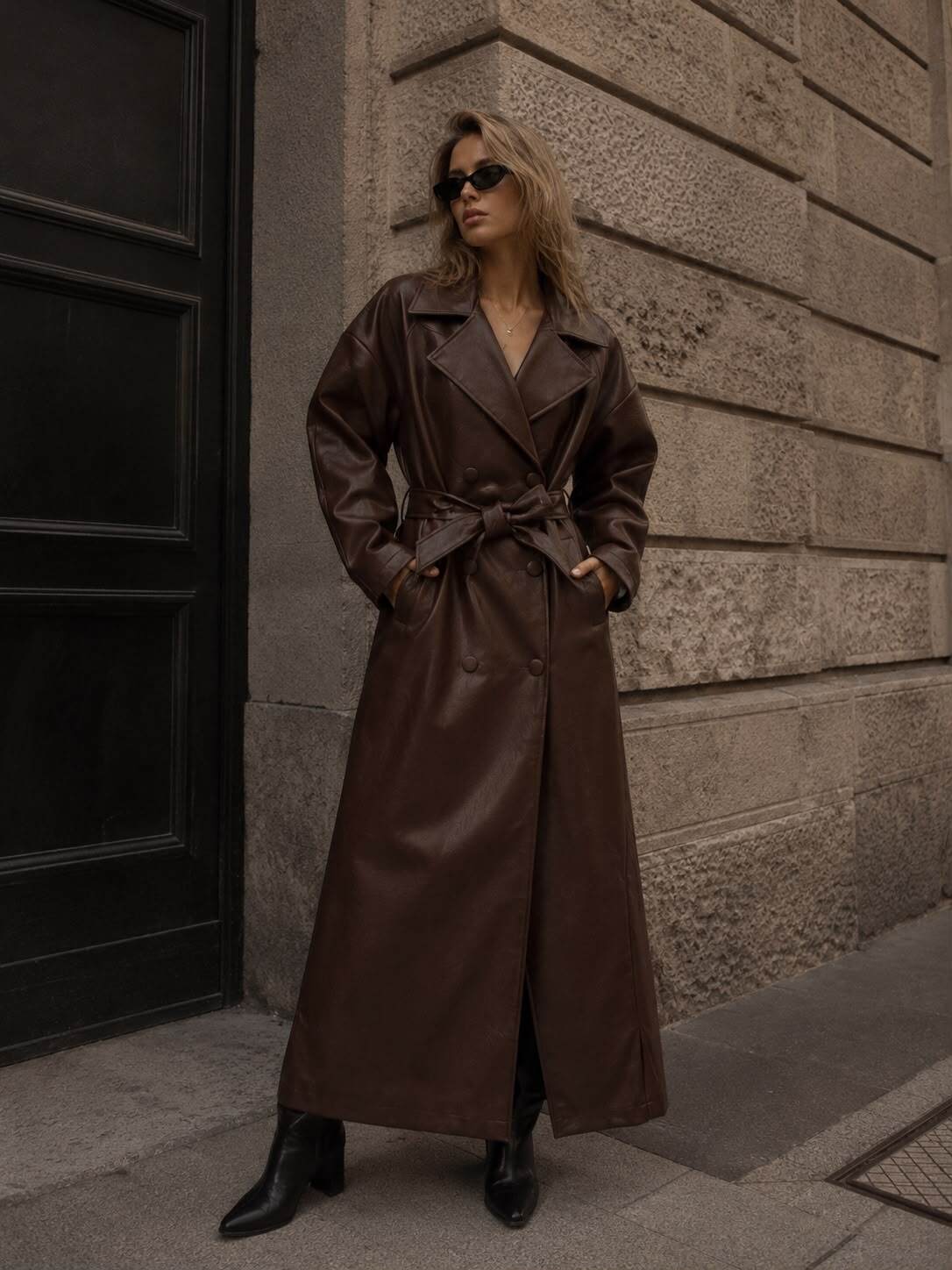 Großhändler Flam Mode - Langer Trenchcoat in Lederoptik