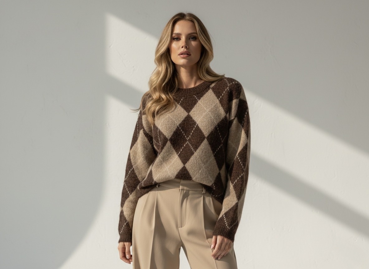 The Z2203 sweater reimagines the iconic diamond pattern in a modern and refined version. Its slightly loose fit ensures a natural and comfortable drape, perfect for a chic everyday look. The play of deep and warm colors adds an elegant and sophisticated touch, perfect for the autumn-winter season. Easy to pair with jeans, dress pants, or a skirt, this sweater is an essential piece in the FLAM Paris women's wardrobe, combining style, comfort, and timelessness.