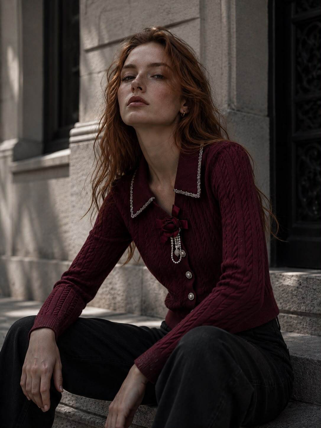 Grossiste Flam Mode - Cardigan en maille à broche fleur