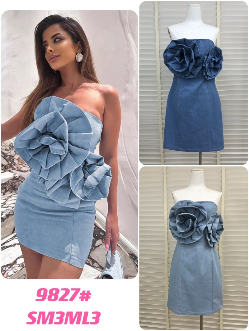 Grossista Flam Mode - Abito di jeans con rosone di fiori