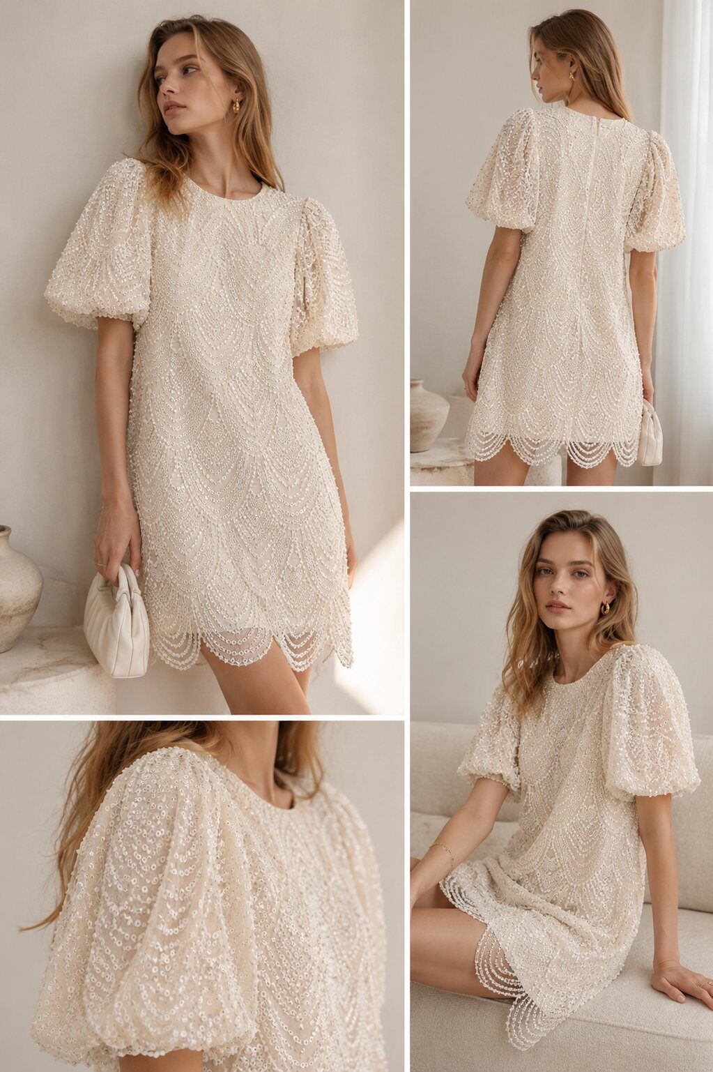 Grossiste Flam Mode - Robe courte perlée à manches bouffantes