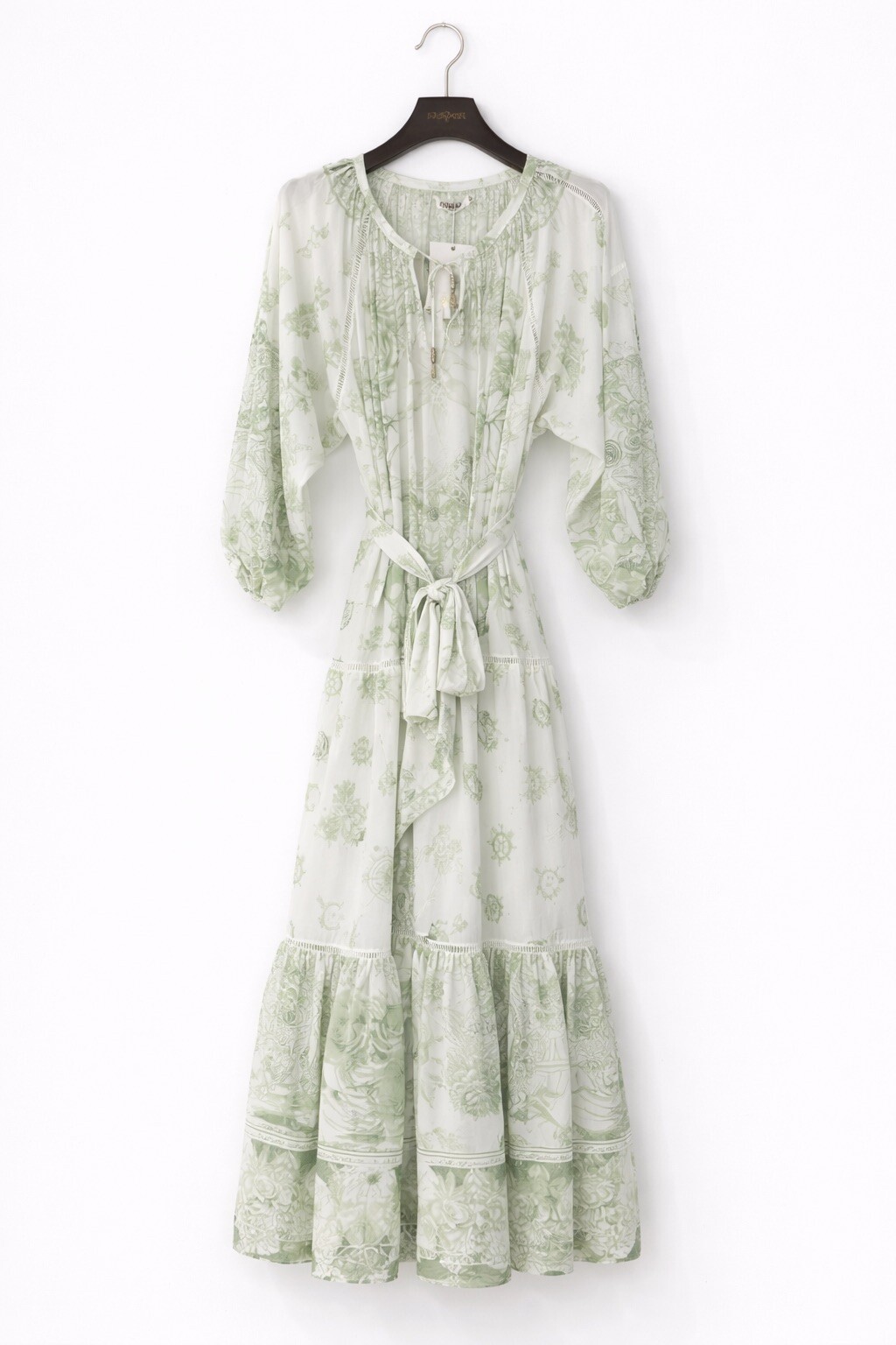 Robe mi-longue en mousseline à manches bouffantes et imprimé fleurs de cerisier - Boutique de Mode Bohème Chic, Indie et Romantique