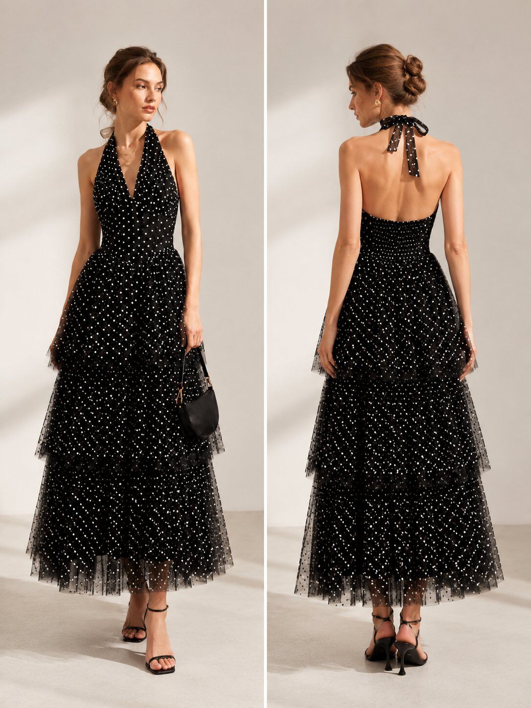 Grossiste Flam Mode - Robe longue à pois dos nu et volants