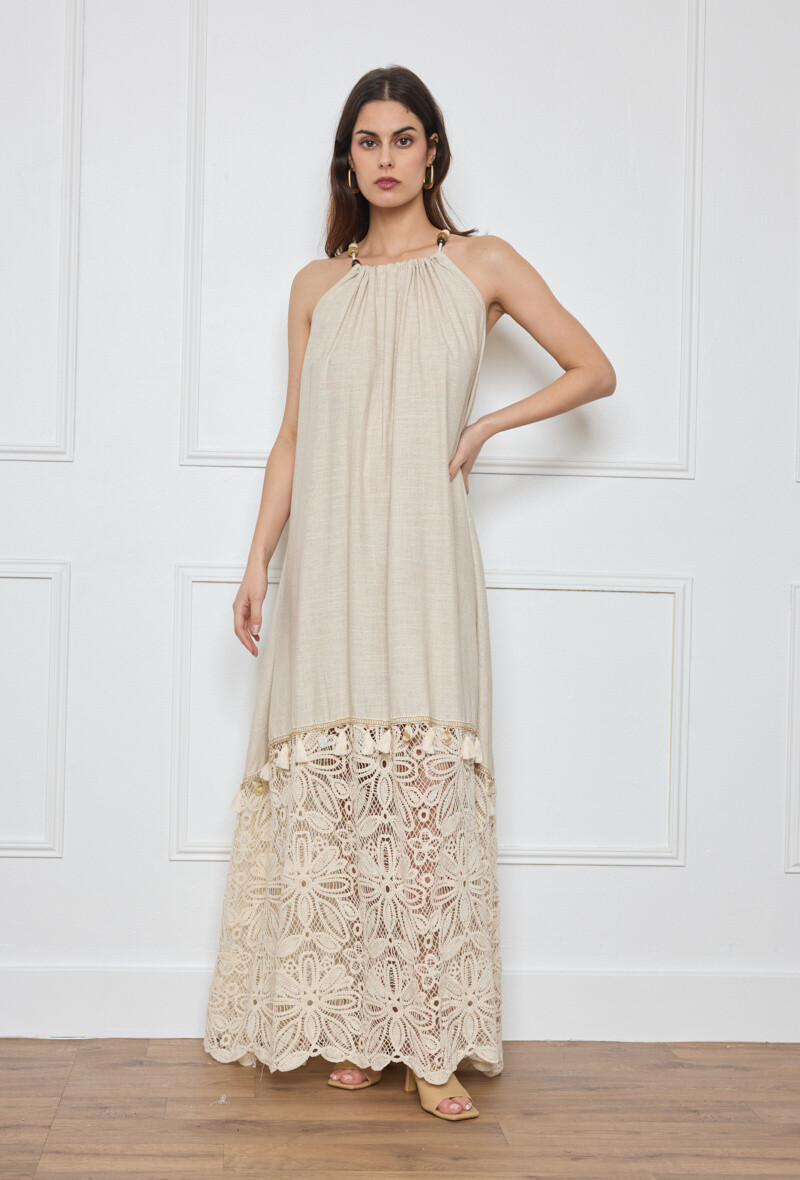 Wholesaler Flam Mode - Long dress with adjustable straps, with a floral lace finish