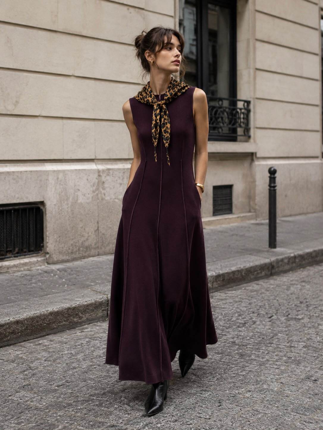 Grossiste Flam Mode - Robe longue avec foulard léopard