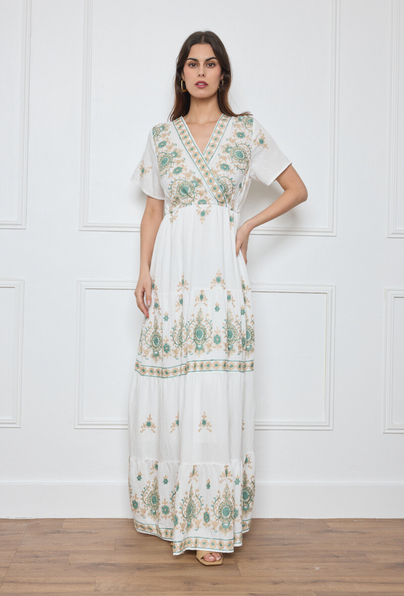 Wholesaler Flam Mode - Long dress with embroidered flowers