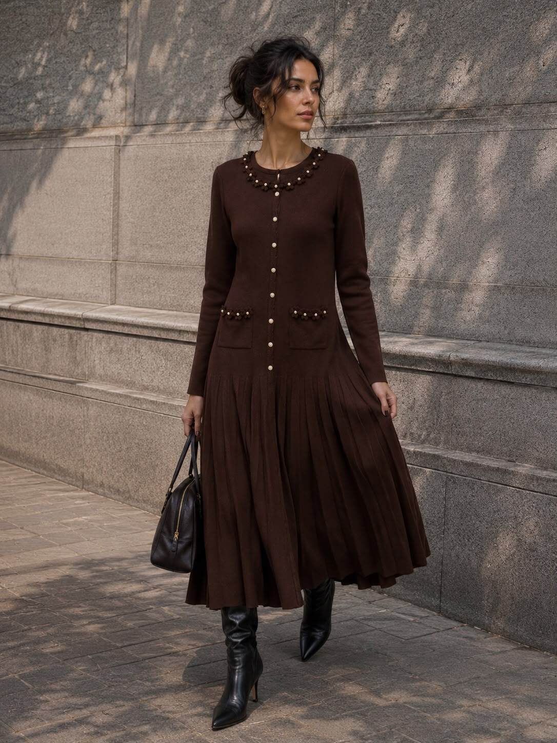 Wholesaler Flam Mode - Long pleated knit dress