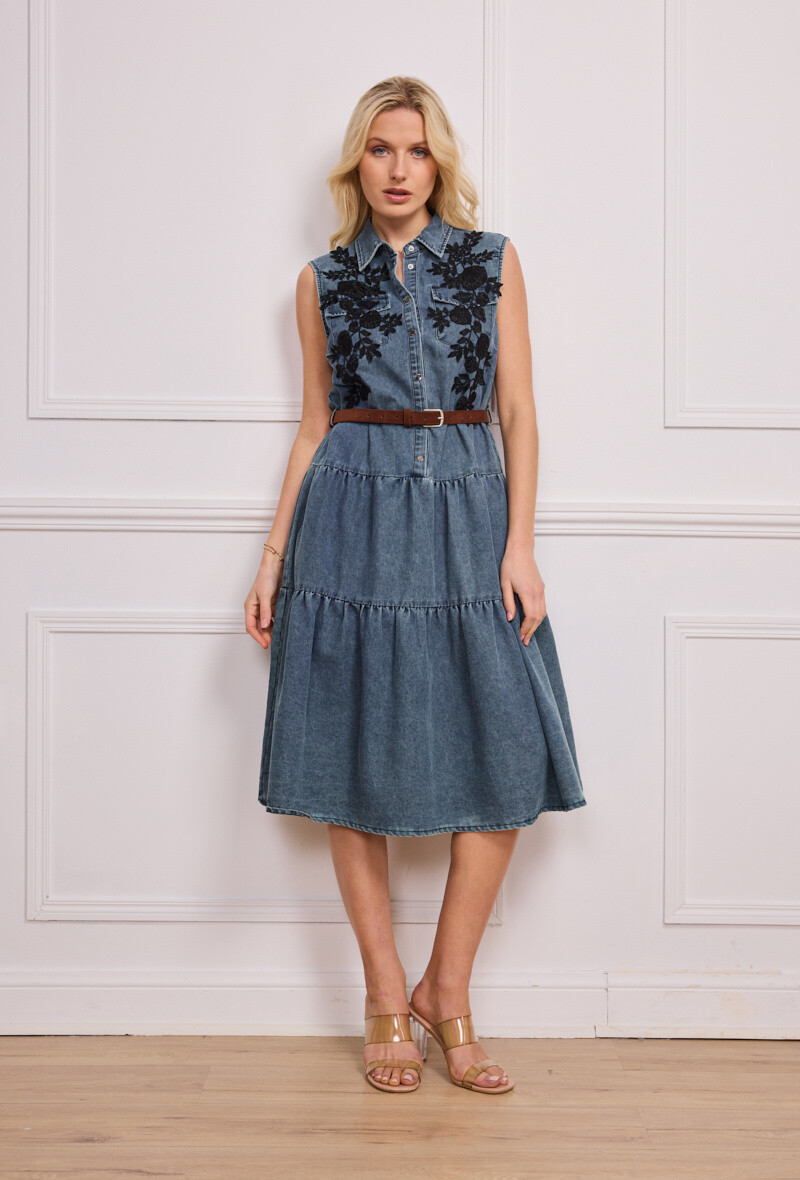 Grossiste Flam Mode - Robe avec ceinture marron