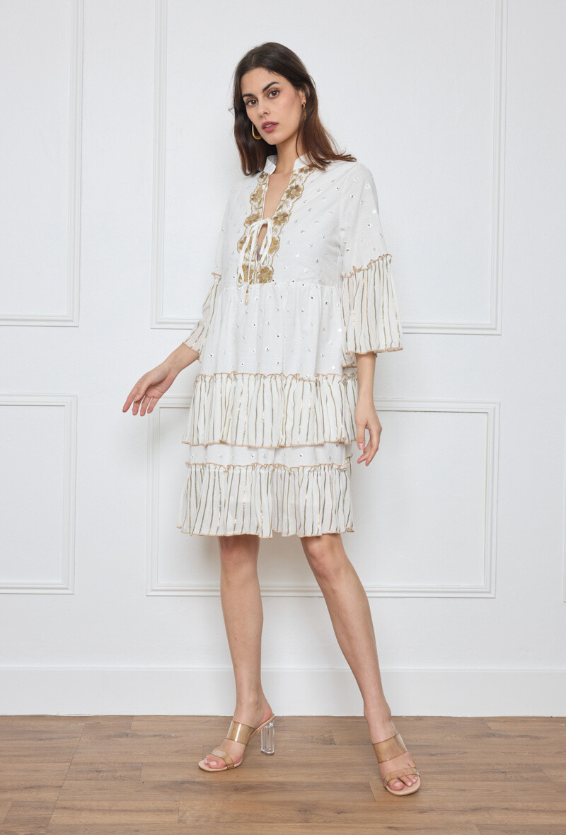 Wholesaler Flam Mode - Shortly ruffled dress with an elegant design