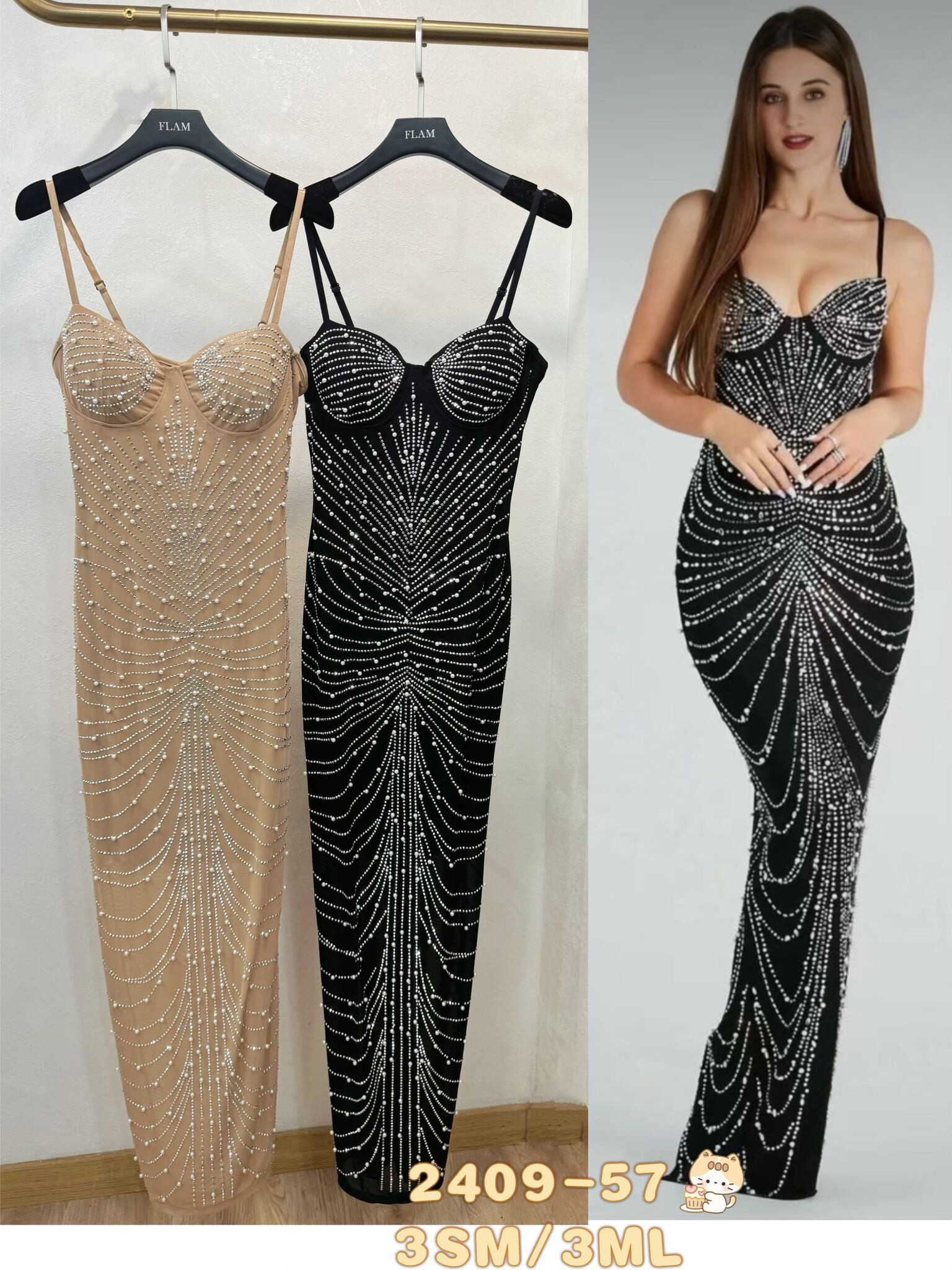 Grossiste Flam Mode - Robe moulante avec strass et bretelle ajustable