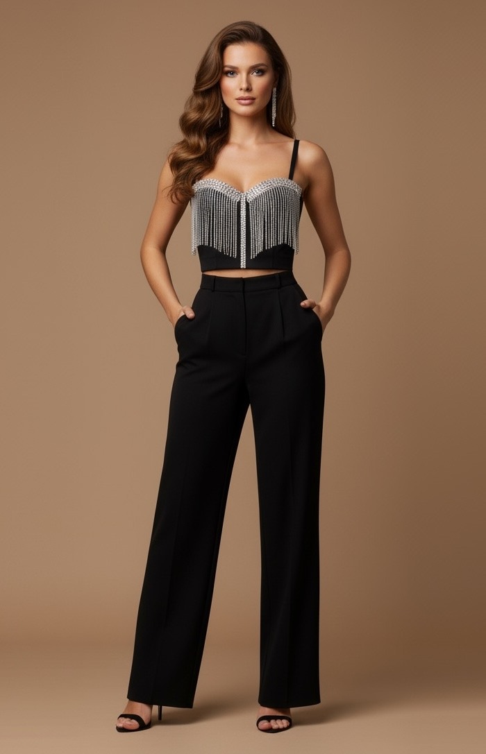 Make a statement with this dazzling rhinestone fringe bustier, a glamorous and ultra-trendy piece.
Its fitted cut enhances the silhouette, and the sparkling fringe detail creates an irresistible sense of movement.
Perfect for a night out, a concert, or a bold party look, it pairs equally well with high-waisted pants or a chic skirt.