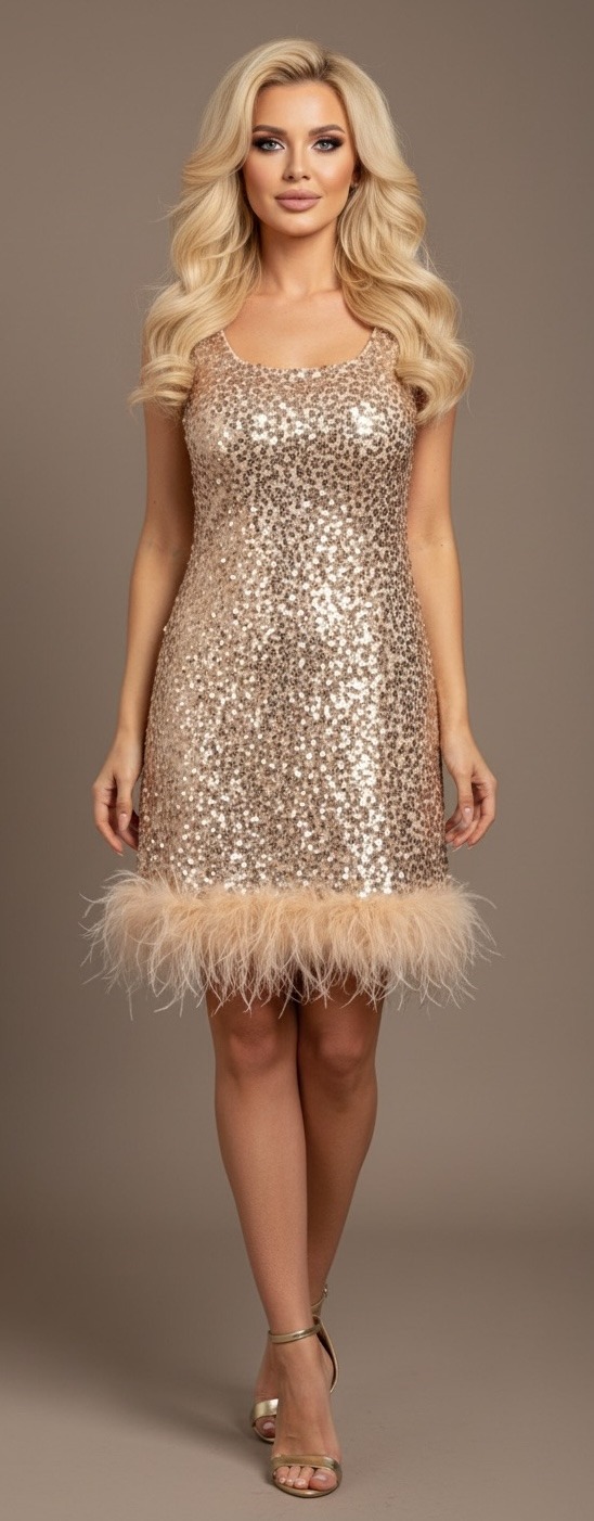 Grossiste Flam Mode - Robe à sequins et plumes