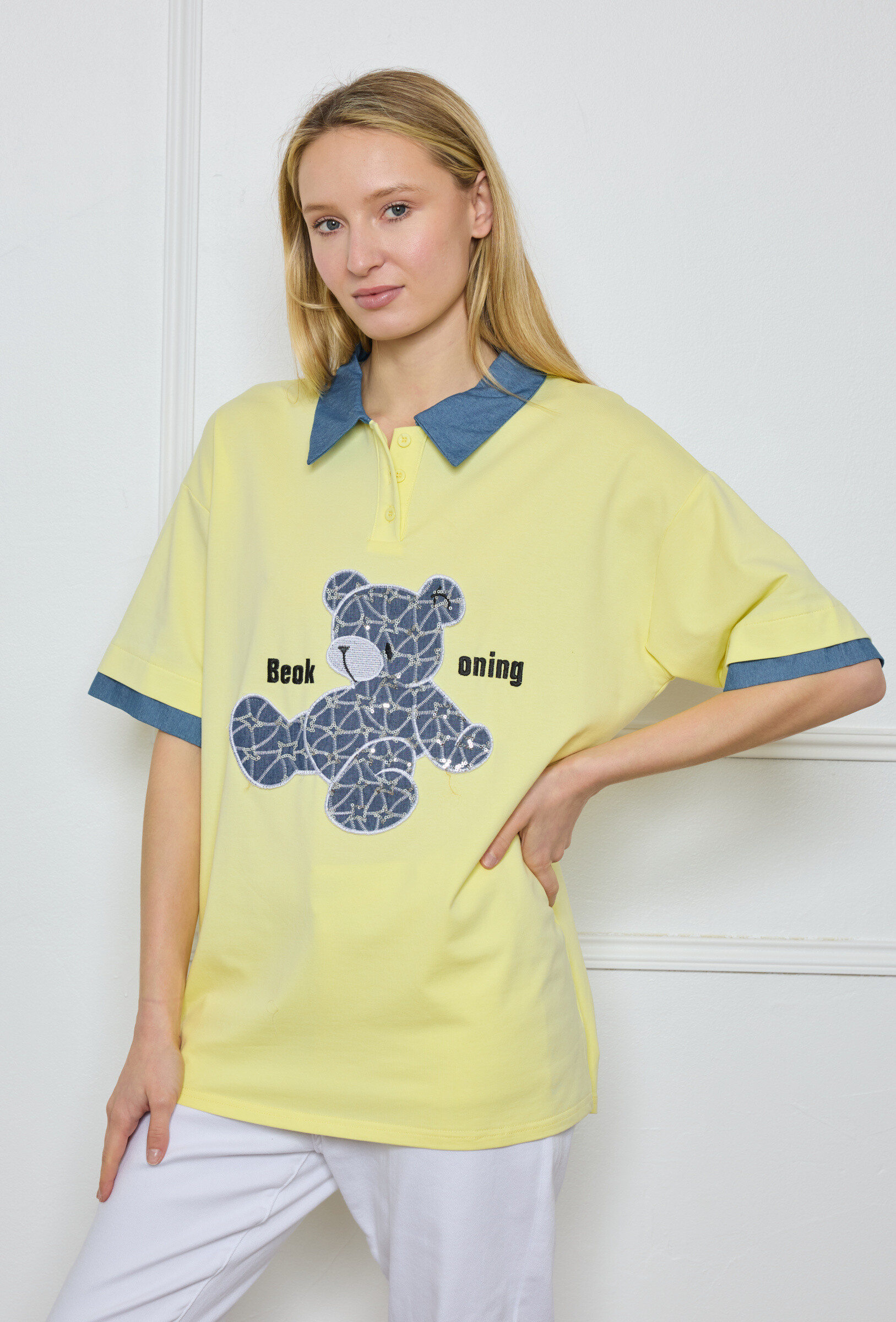 Wholesaler Flam Mode - Short-sleeved t-shirt with collar and reverse in jeans