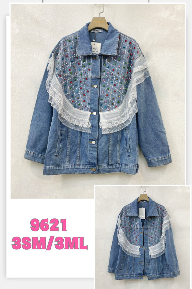 Grossiste Flam Mode - VESTE EN JEAN AVEC STRASSE ET DENTELLE
